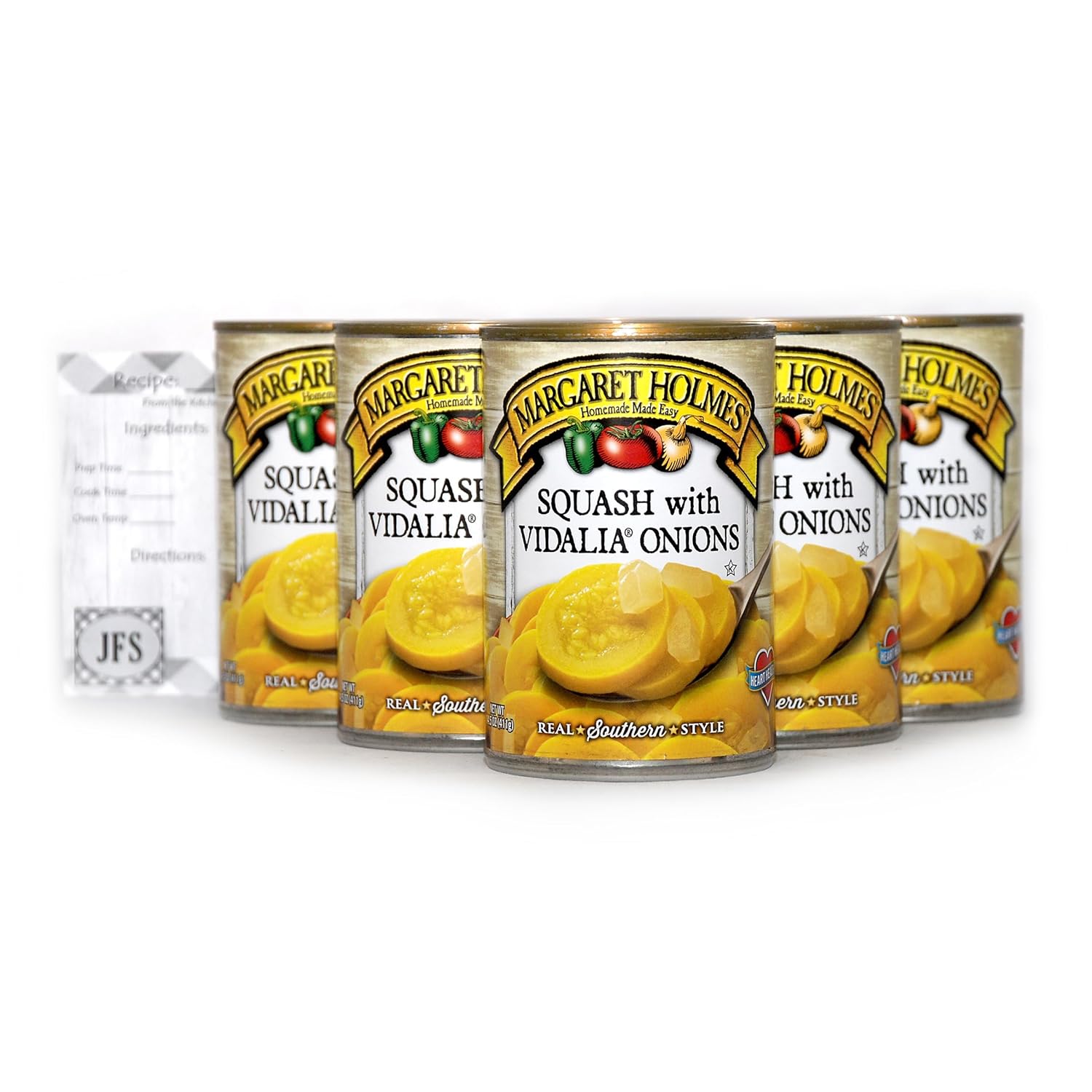 Margaret Holmes Calabaza con cebollas Vidalia, lata de 14.5 onzas, (paquete de 6) con una tarjeta de recetas JFS