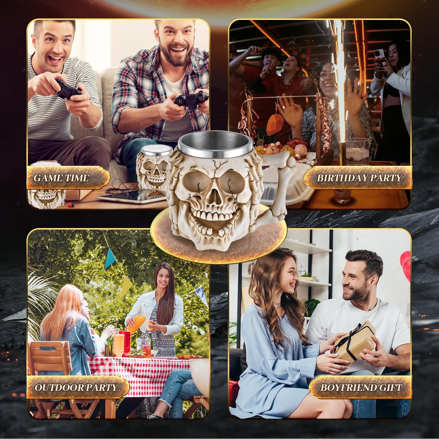 Taza de acero inoxidable con calavera vikinga, decoración perfecta de Halloween y regalo para hombres, jarra de cerveza, jarra, taza de café y taza