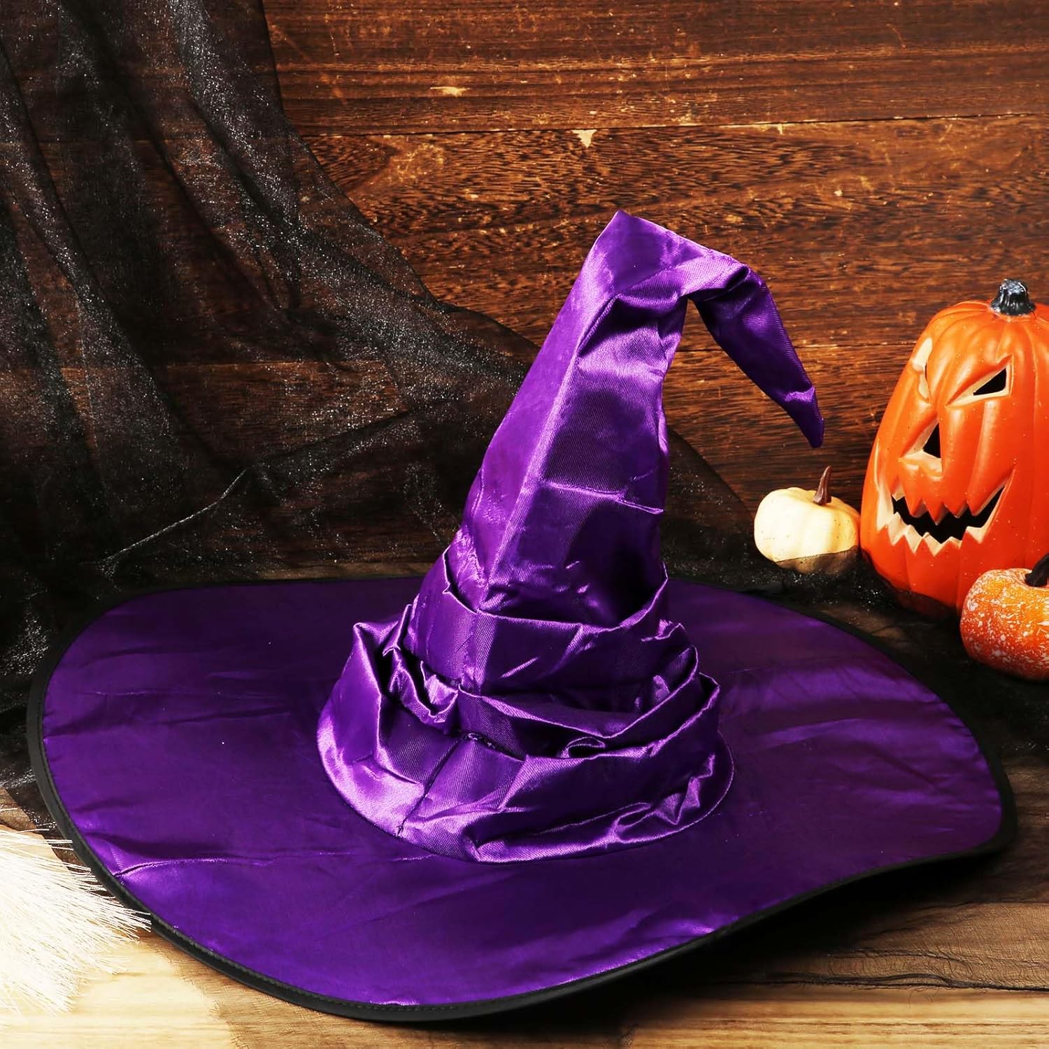 LUTER Sombrero de bruja de Halloween, 17.7 x 17.7 pulgadas, sombrero de bruja fruncido, sombrero de mago, decoración de sombrero de bruja puntiagudo