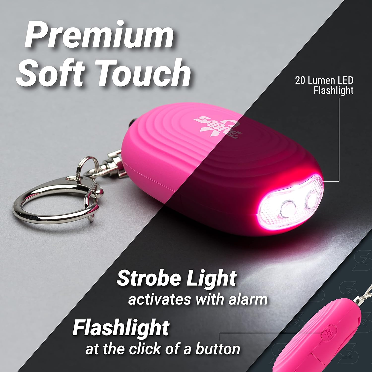 SABRE Alarma personal 2 en 1 con luz LED, sirena de seguridad personal de 130 dB, gancho a presión para acceso instantáneo, rango de 1,250 pies,