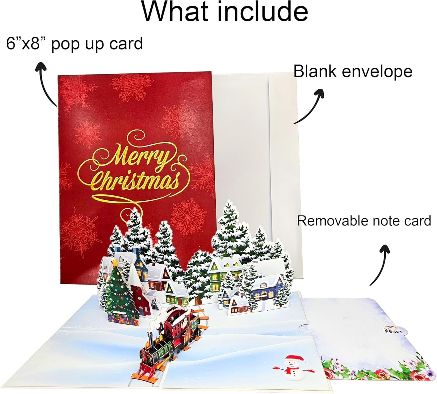 By 22CRAFT – Tarjetas de Navidad emergentes de 22 CRAFT en 3D, tarjetas de Navidad emergentes en 3D de Train Village, tarjeta de felicitación de