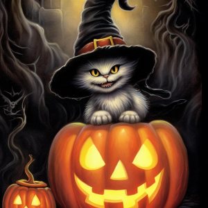 Reofrey Kits de pintura de diamantes para adultos, calabaza, gato, arte de diamantes de Halloween, taladro completo redondo con diamantes de Reofrey Kits de pintura de diamantes para adultos, calabaza, gato, arte de diamantes de Halloween, taladro completo redondo con diamantes de