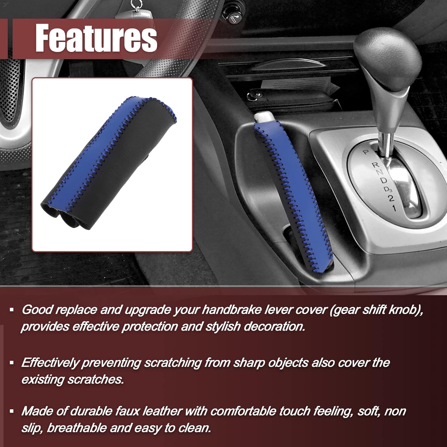 X AUTOHAUX Funda de freno de mano para manija de coche, protector de cubierta de freno de mano, accesorios interiores, decoración de piel sintética