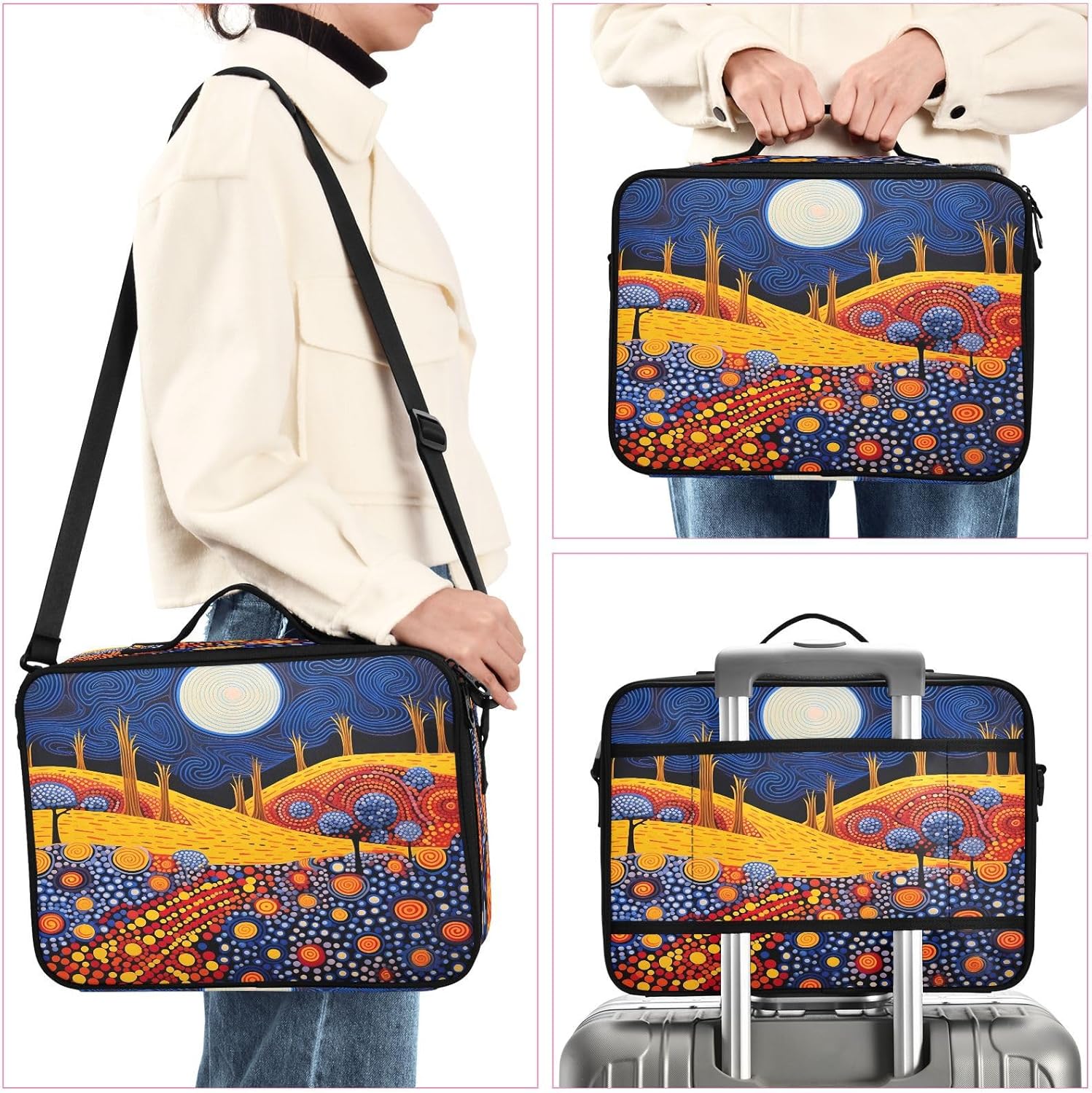 Art Dream Yellow Blue storage cosmetic travel make up bag up bag organizator large makeup bag neceser para maquillaje for women girl teen mom kids
