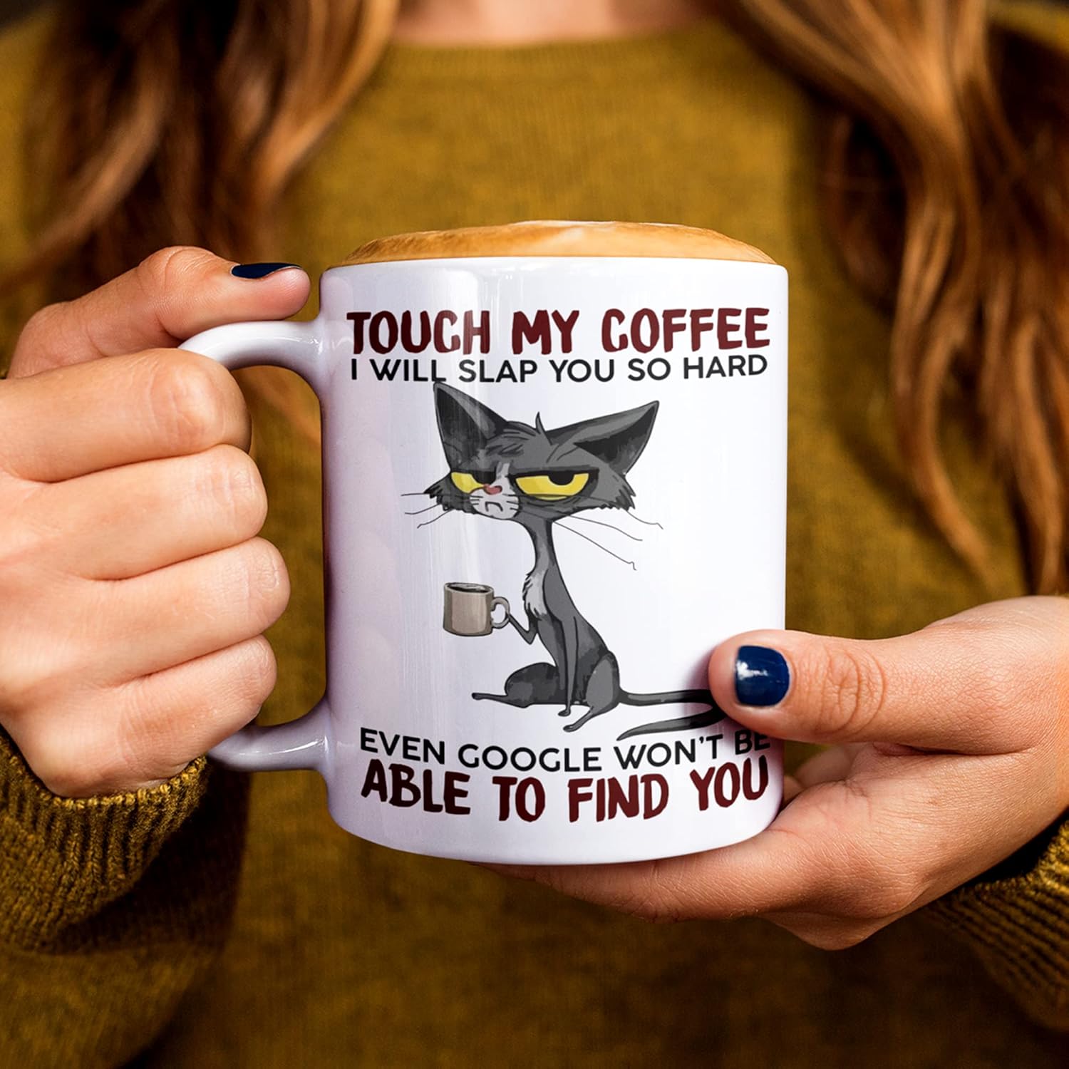 Taza Grumpy Cat con texto en inglés “Touch My Coffee I’ll Slap You So Hard, divertidas tazas, taza de café de cerámica, sarcasmo divertido, regalo