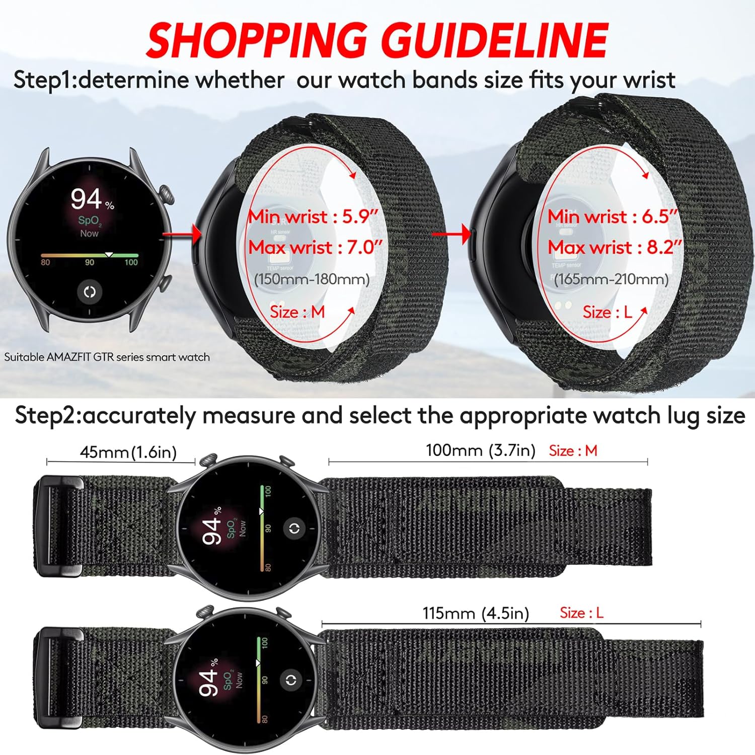 Hemsut – Correa de reloj compatible con Amazfit, correa deportiva de nailon resistente de camuflaje con diseño de bucle tejido para reloj