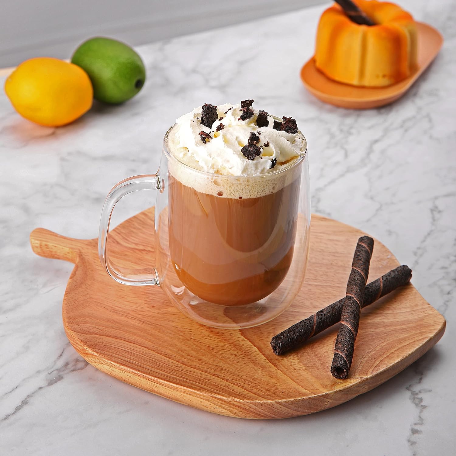 CNGLASS Tazas de café de vidrio de 12 onzas, juego de tazas aisladas de doble pared con asa, tazas de café de vidrio transparente para café con