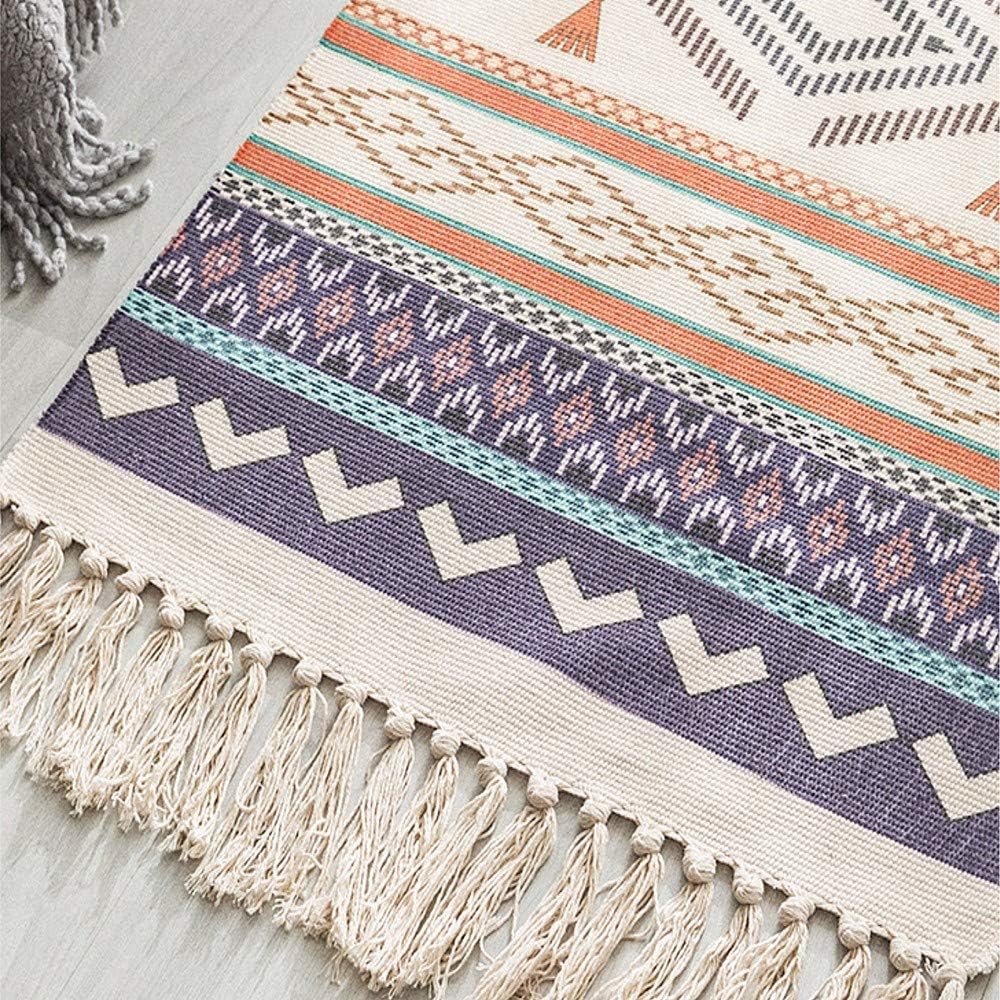 Poowe Alfombra de algodón tejida con borlas  Alfombra marroquí de trapo Chindic  Alfombra decorativa con forma de color  para entrada, baño,