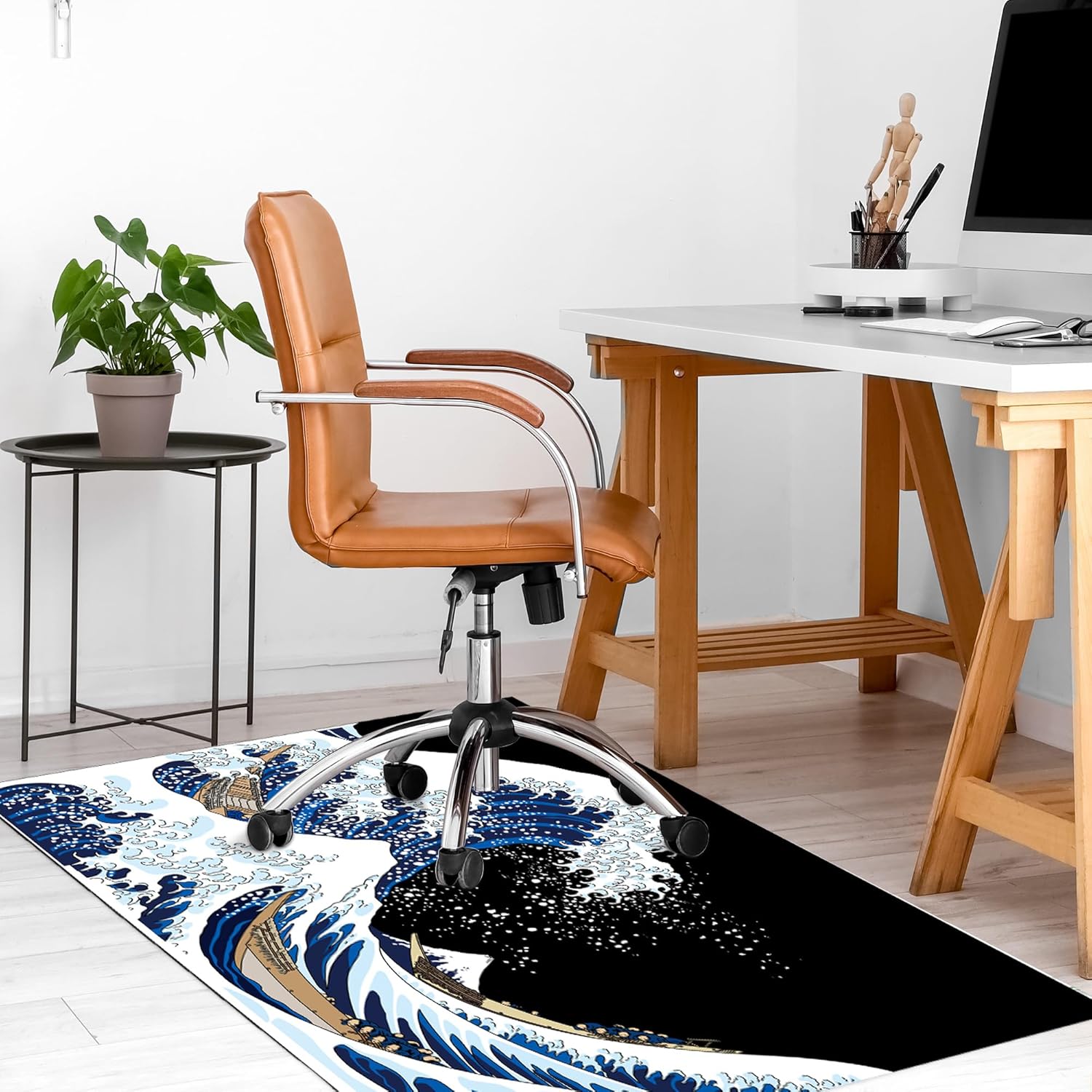 Tapete para silla de oficina para alfombra, tapete para silla de escritorio para alfombra, olas japonesas, tapete para silla de oficina de mar,