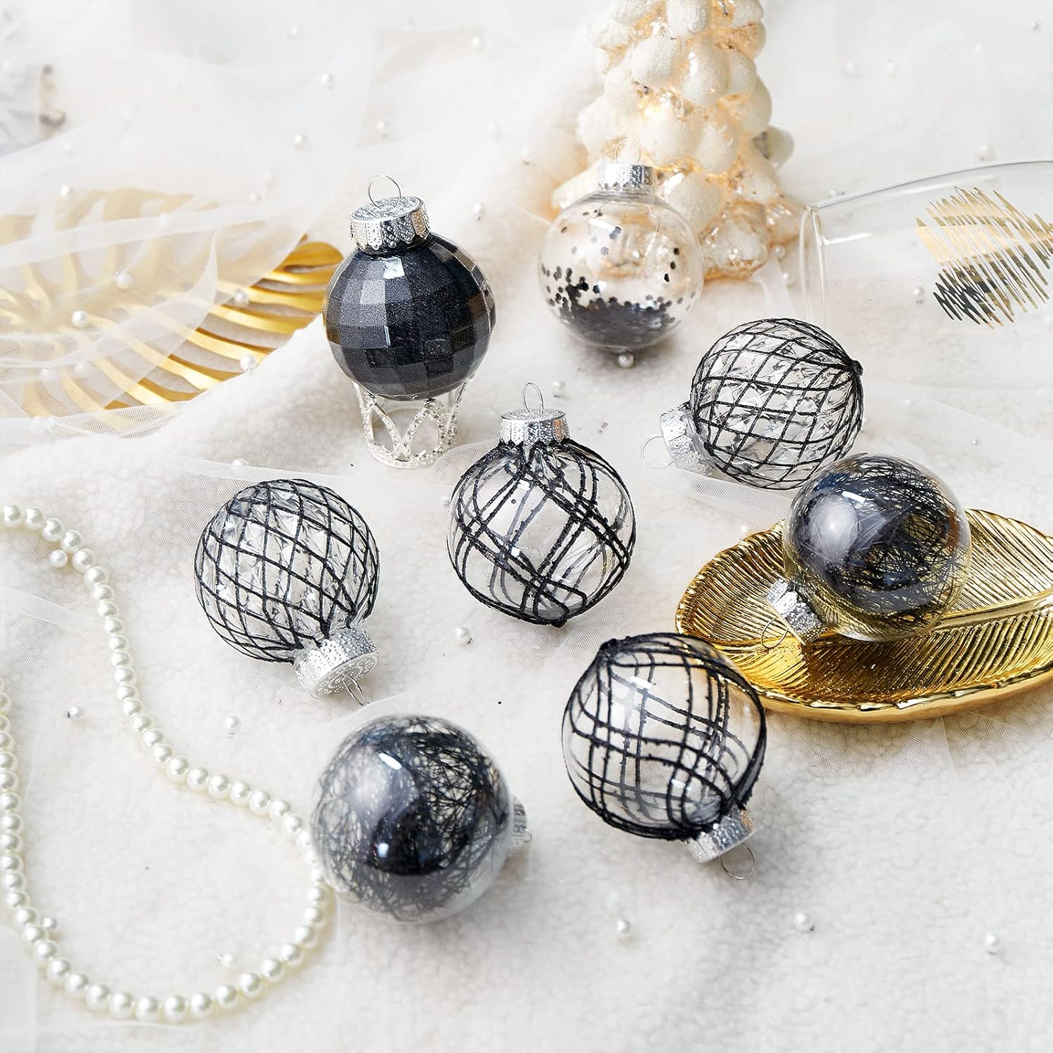 Adornos de bolas de Navidad de 30 unidades, 2.36 pulgadas, bolas de Navidad de plástico transparente inastillables con relleno delicado brillante,