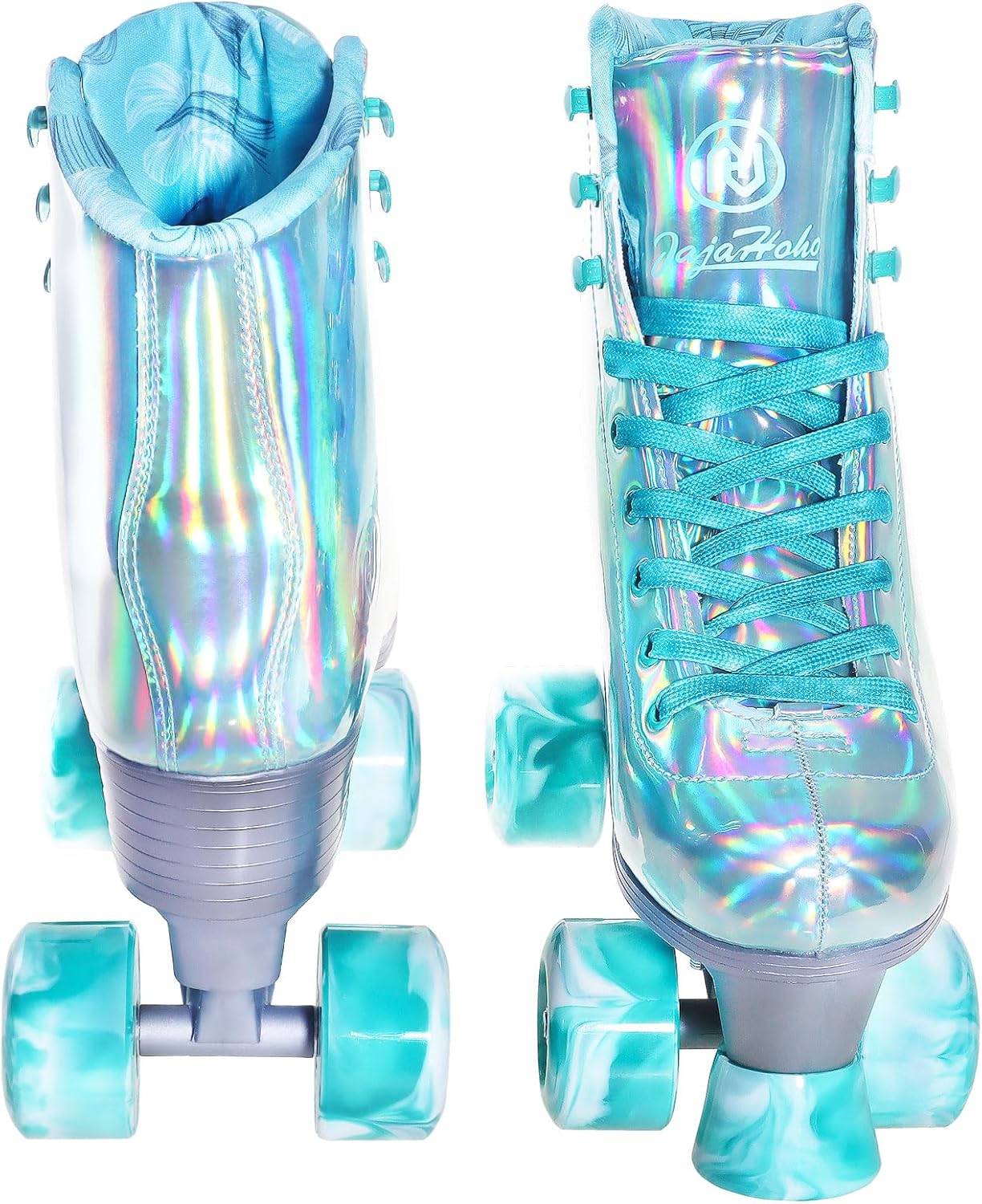 Patines holográficos para mujer, patines brillantes de doble fila, cuatro ruedas, cuatro ruedas, patines para niñas para exteriores (verde)