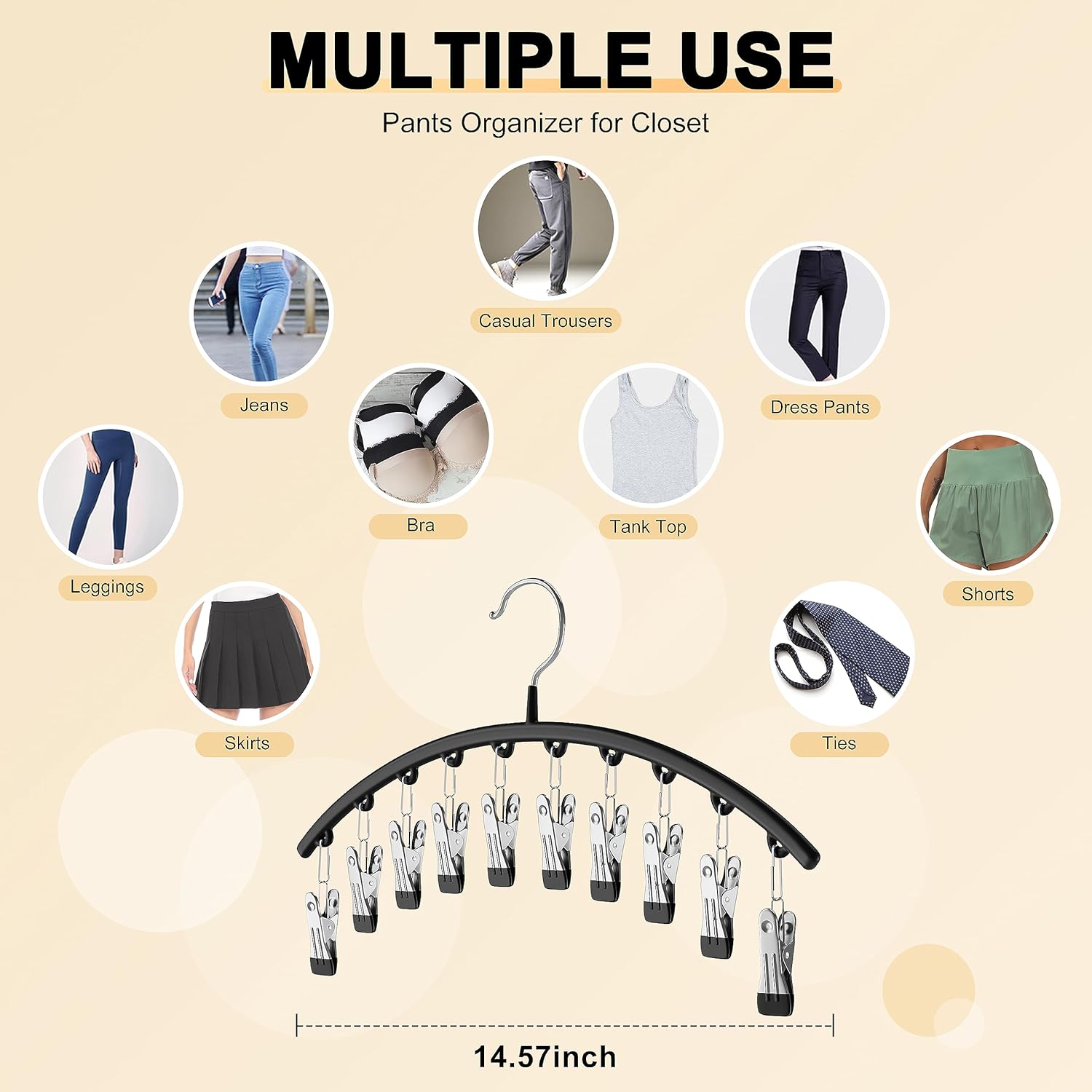 Volnamal Organizador de leggings para armario, perchas de metal para pantalones de yoga, 1 paquete con 10 clips con capacidad para 10 leggings,