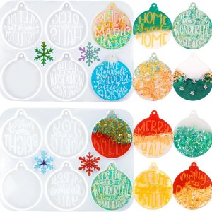 Vellibring Moldes de resina de Navidad de silicona, 2 piezas de adornos de Navidad, moldes redondos de resina epoxi con letras de copo de nieve para Vellibring Moldes de resina de Navidad de silicona, 2 piezas de adornos de Navidad, moldes redondos de resina epoxi con letras de copo de nieve para