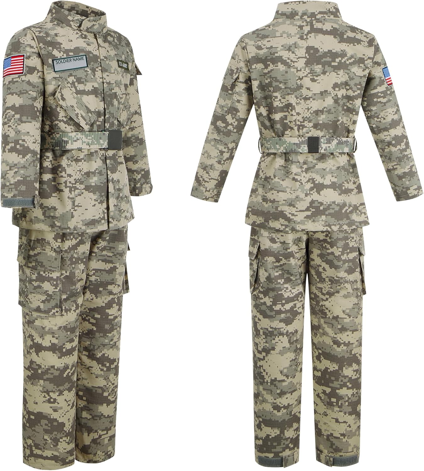 Kosgraiy Disfraz del ejército para niños, disfraz de soldado de lujo para niño y niña, uniforme de camuflaje del ejército para niños