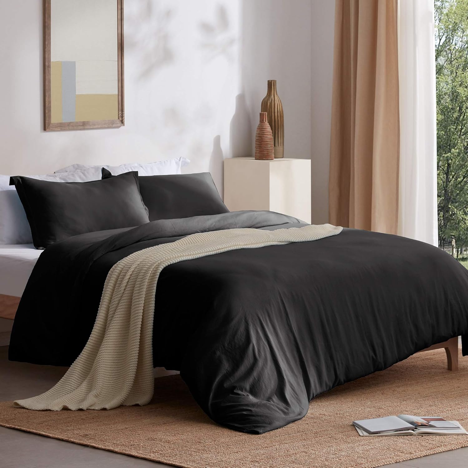 Sleep Zone Juego de funda de edredón para cama, control de la temperatura, 120 gsm, cierre ultra suave, con ataduras en las esquinas 3 unidades