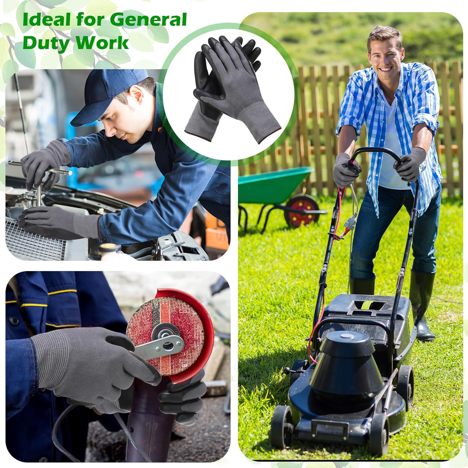Jexine 50 pares de guantes de trabajo de seguridad para hombres y mujeres, con revestimiento de látex transpirable y agarre fuerte