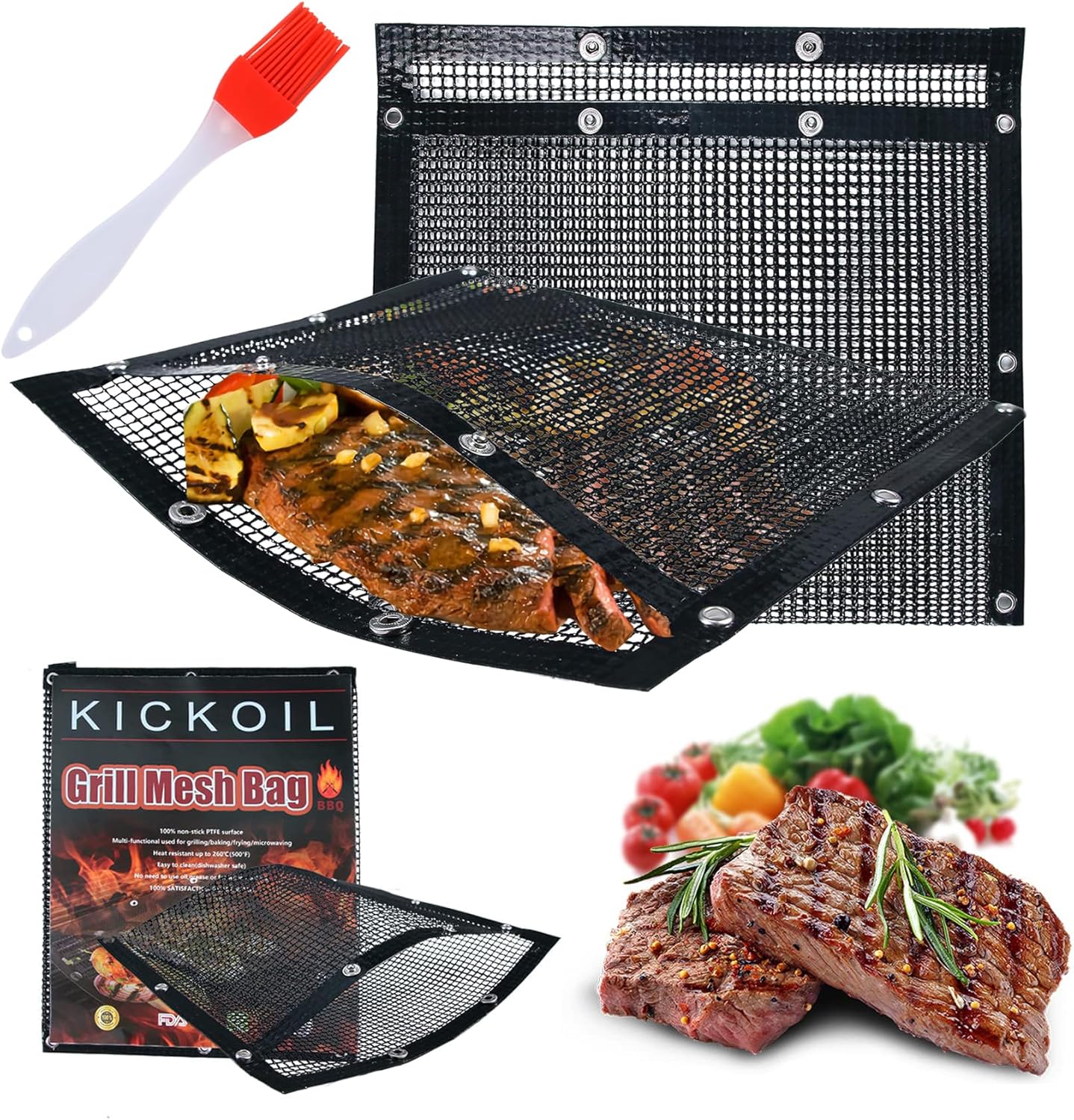 Juego de 2 bolsas de malla para parrilla, herramientas para barbacoa, reutilizables, antiadherentes, para ahumadores eléctricos, Pitmasters, cámper,