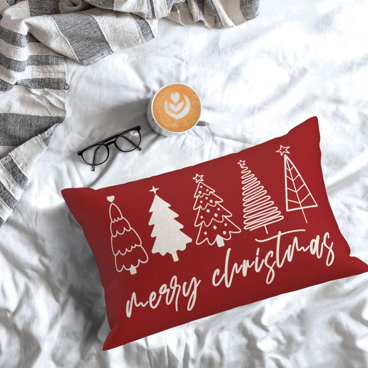GOLIANDA Juego de 2 fundas de almohada de Navidad de 12 x 20 pulgadas, fundas de almohada de lino decorativas de invierno, Navidad, almohadas rojas