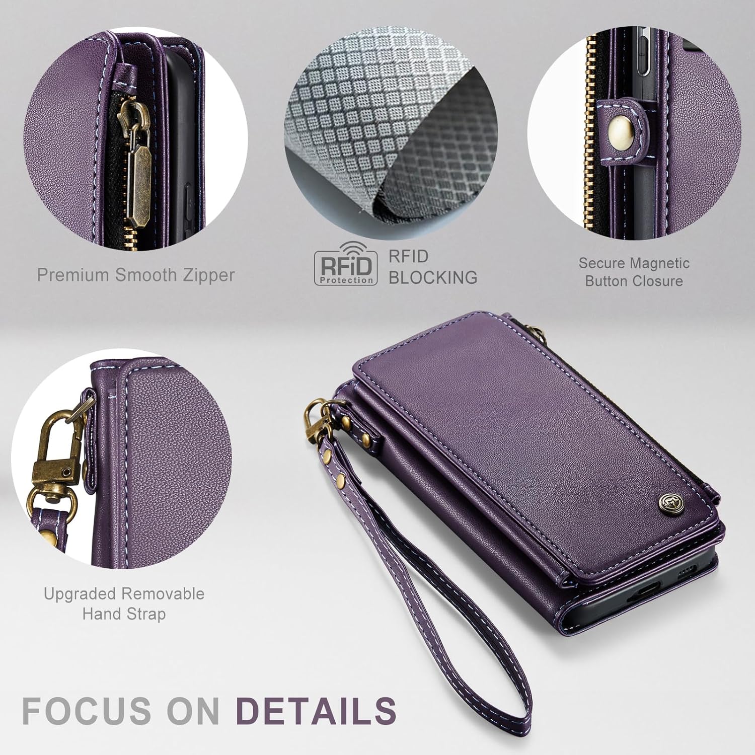 Defencase Funda para Samsung Galaxy S22, bloqueo RFID, para Galaxy S22 para mujeres y hombres con tarjetero y correa magnética de piel sintética