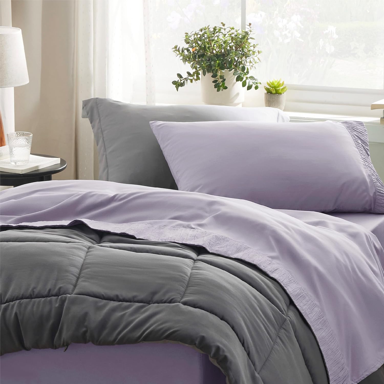 Bedsure Sábanas para dormitorio individual XL, sábanas suaves extra largas para cama individual, 3 piezas, sábanas de lujo color lavanda, tamaño