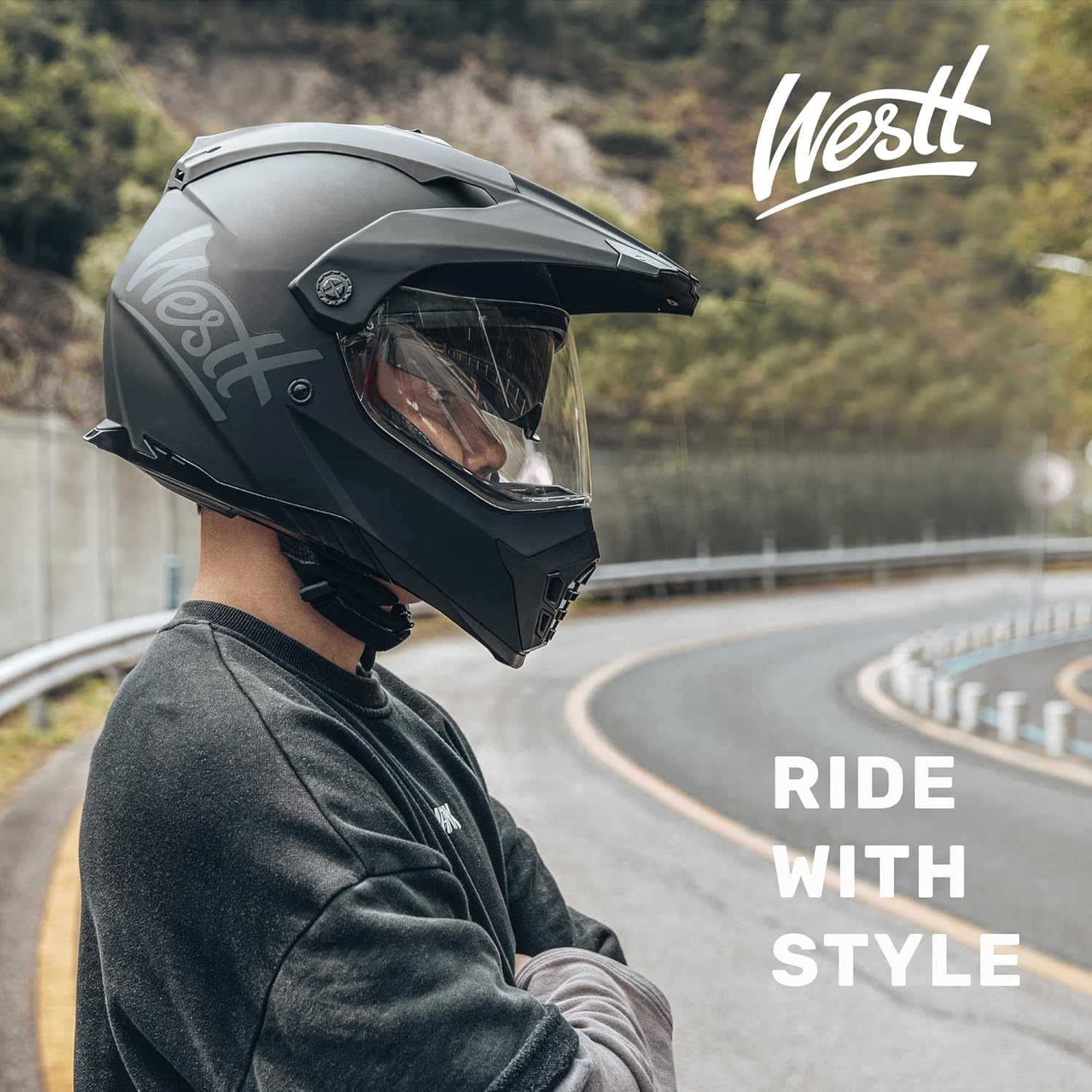 Westt Casco deportivo dual de motocicleta todoterreno para adultos, casco de motocicleta de doble visera, casco de cara completa, ATV UTV, casco de