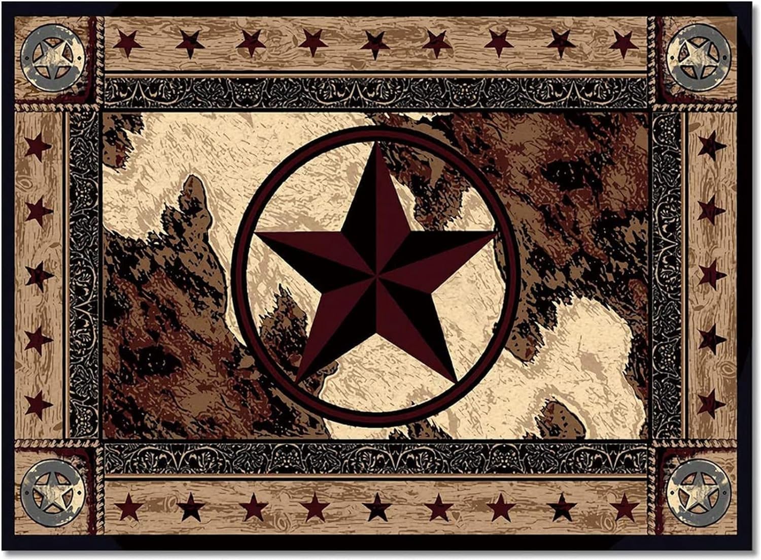 Alfombra vintage con estrellas negras y marrones de 6 x 8 pies, alfombra de área con estrella dorada, tridimensional, retro, para sala de estar,