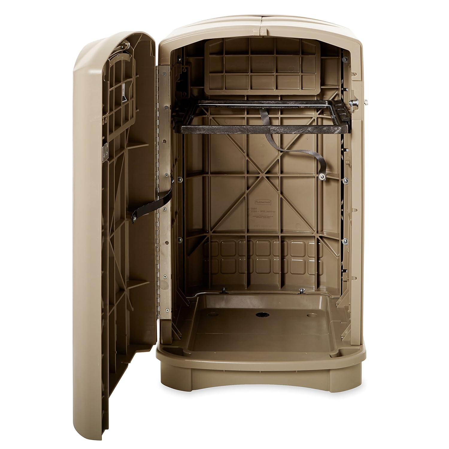 Rubbermaid Commercial Products Plaza – Papelera con puertas batientes, 50 galones, color beige, papelera grande para exteriores, para estadios,