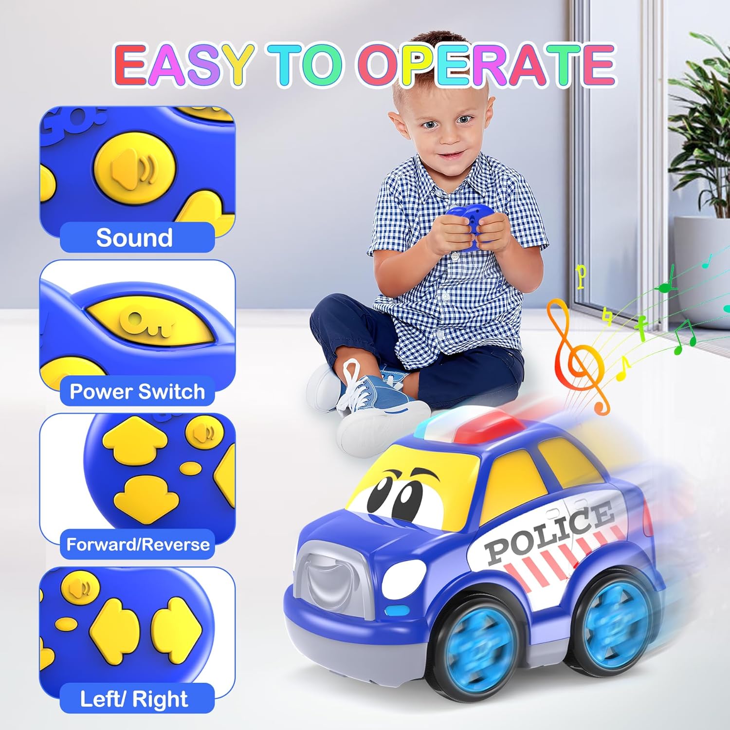 JOLLY FUN Auto a control remoto para niños de 4 a 7 años, autos RC y tracción en las 4 ruedas con luces y música, juguetes de coche de acrobacias