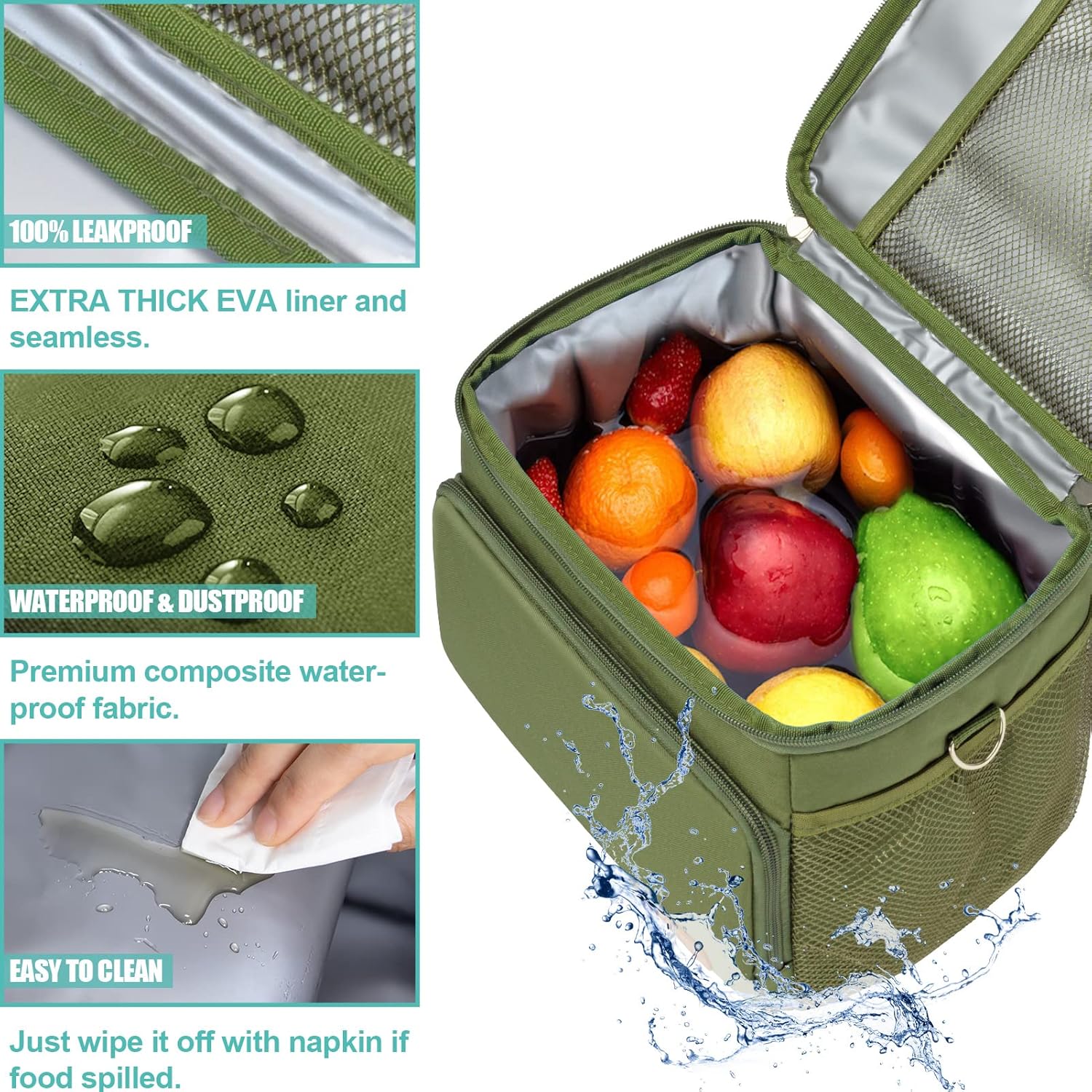 Tiblue Lonchera aislada para mujereshombres  Lonchera reutilizable para oficina, trabajo, escuela, picnic, playa, bolsa refrigerante congelable a