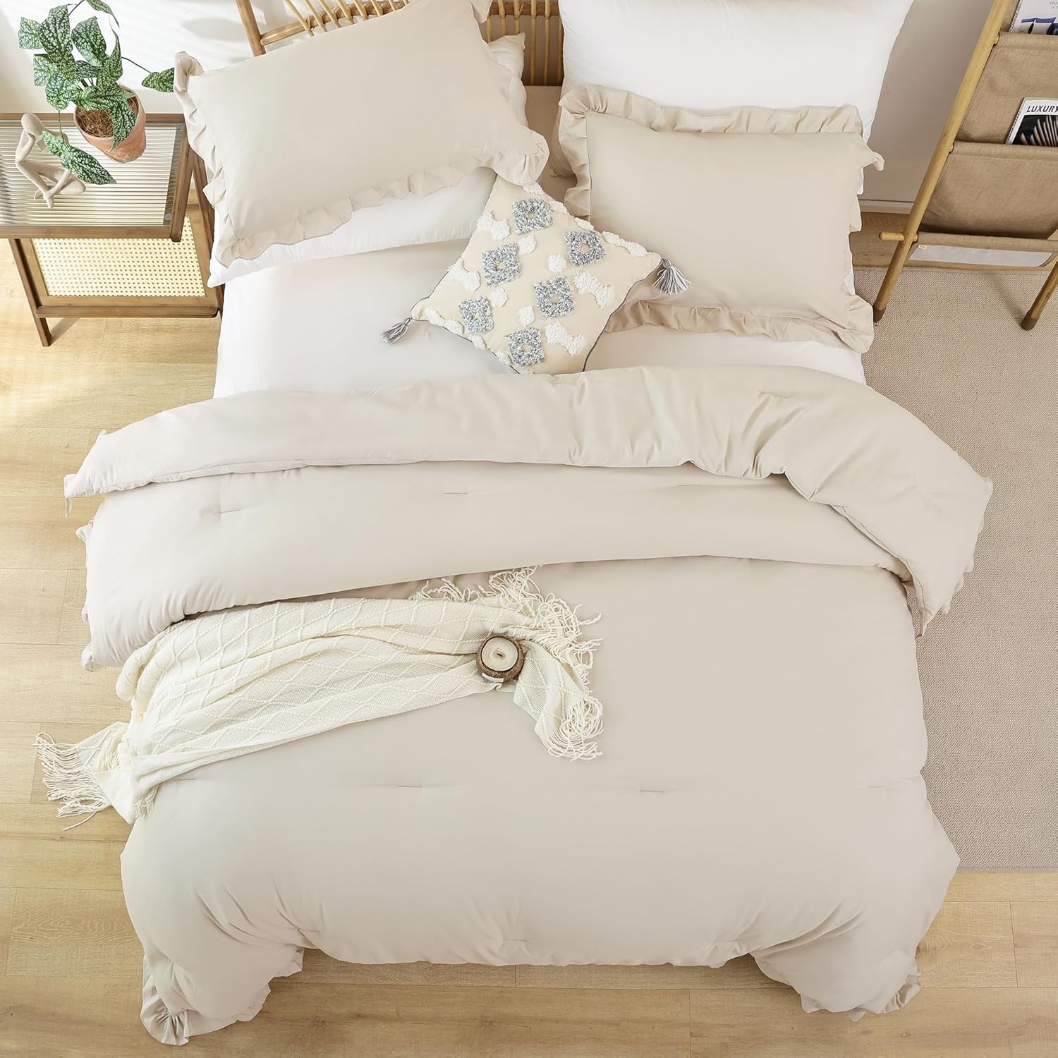 JANZAA – Juego de 1 edredón acolchado tamaño queen y 2 fundas de almohada, con volantes, suaves, de estilo vintage, shabby chic para todas las