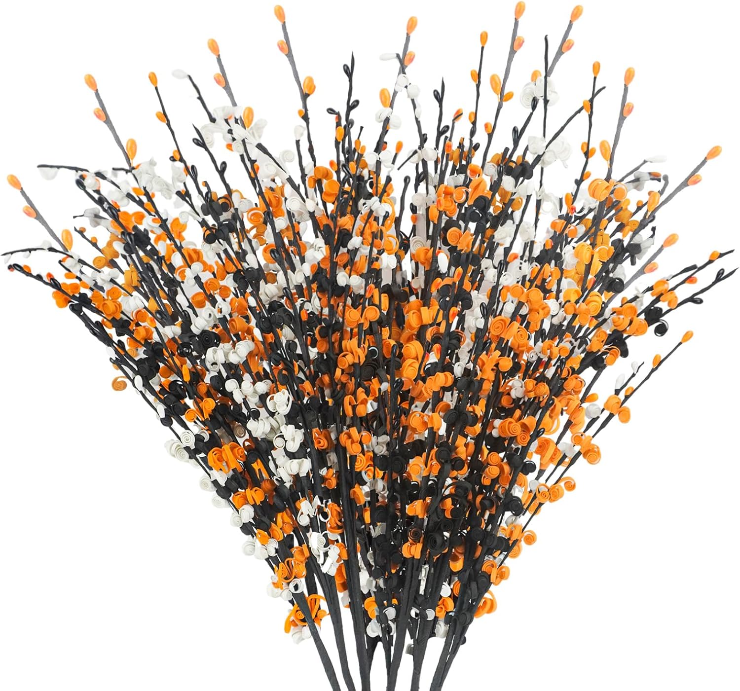 6 piezas de flores de jazmín artificiales largas, tallos florales de Halloween con flores de jazmín negro, naranja y blanco, tallos de flores de