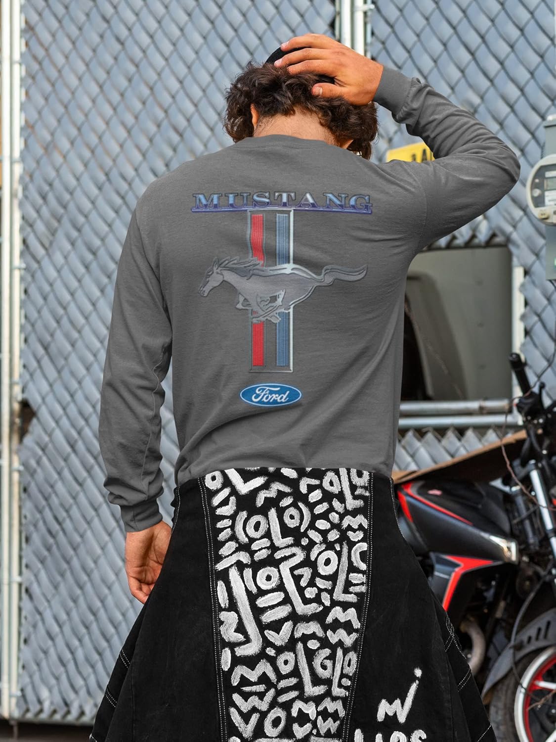 Ford Mustang Pony Racing Stripe 5.0 Muscle Shelby Camiseta de manga larga con estampado delantero y trasero