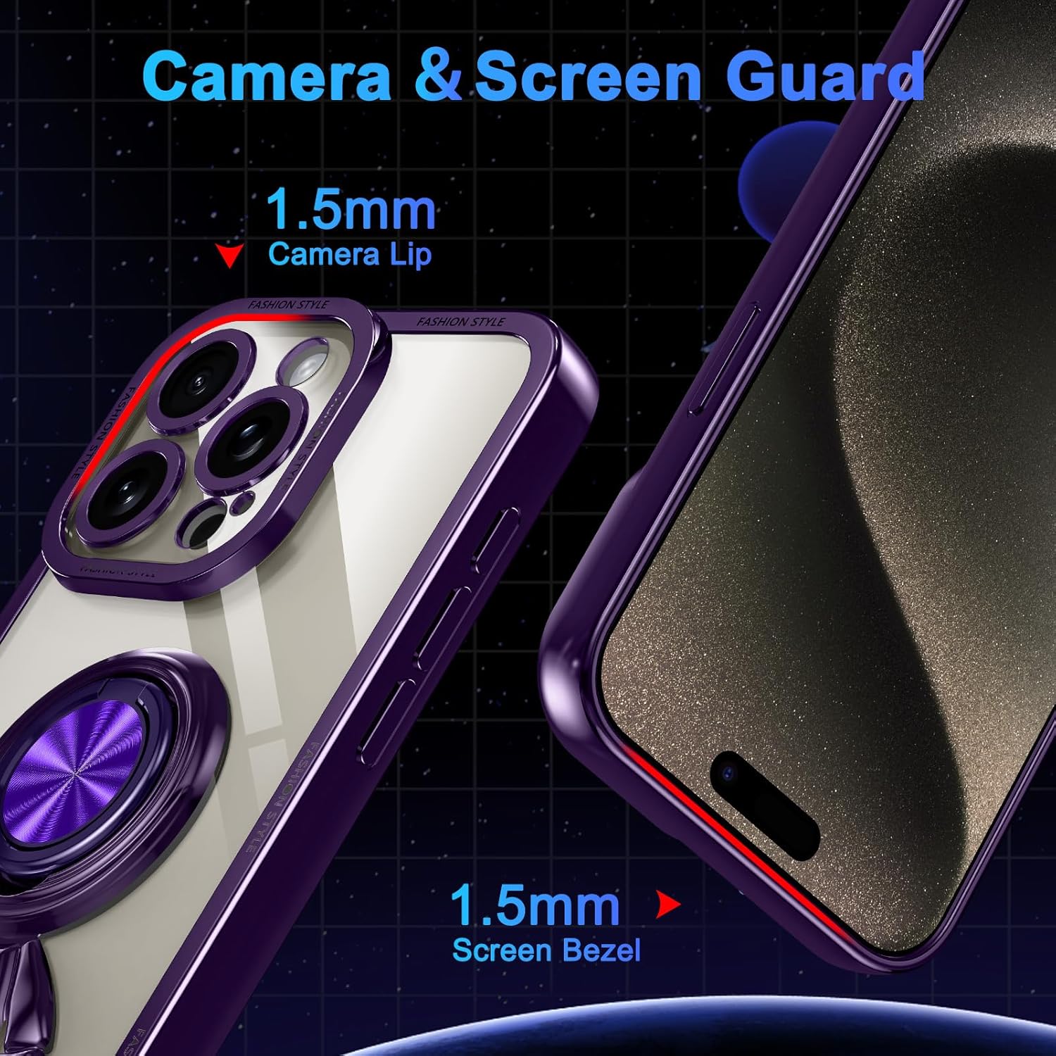 Lontect Funda para iPhone 15 Pro Max a prueba de golpes, protección de cuerpo completo, soporte de anillo de astronautas, protección delgada y