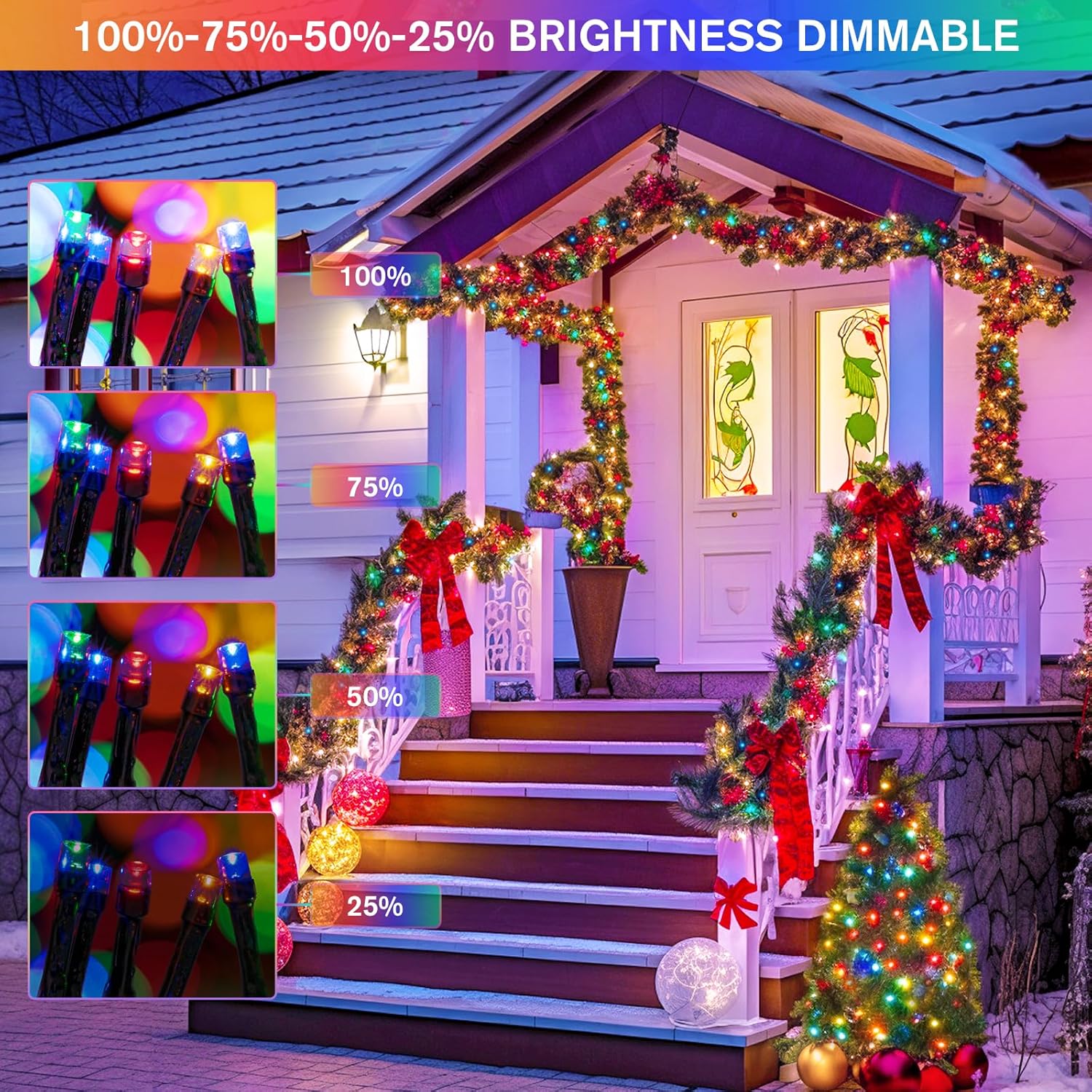 JMEXSUSS Paquete de 2 luces solares de Navidad de color blanco cálido y multicolor con 11 modos de control remoto, cada 100 LED de 42.7 pies, luces