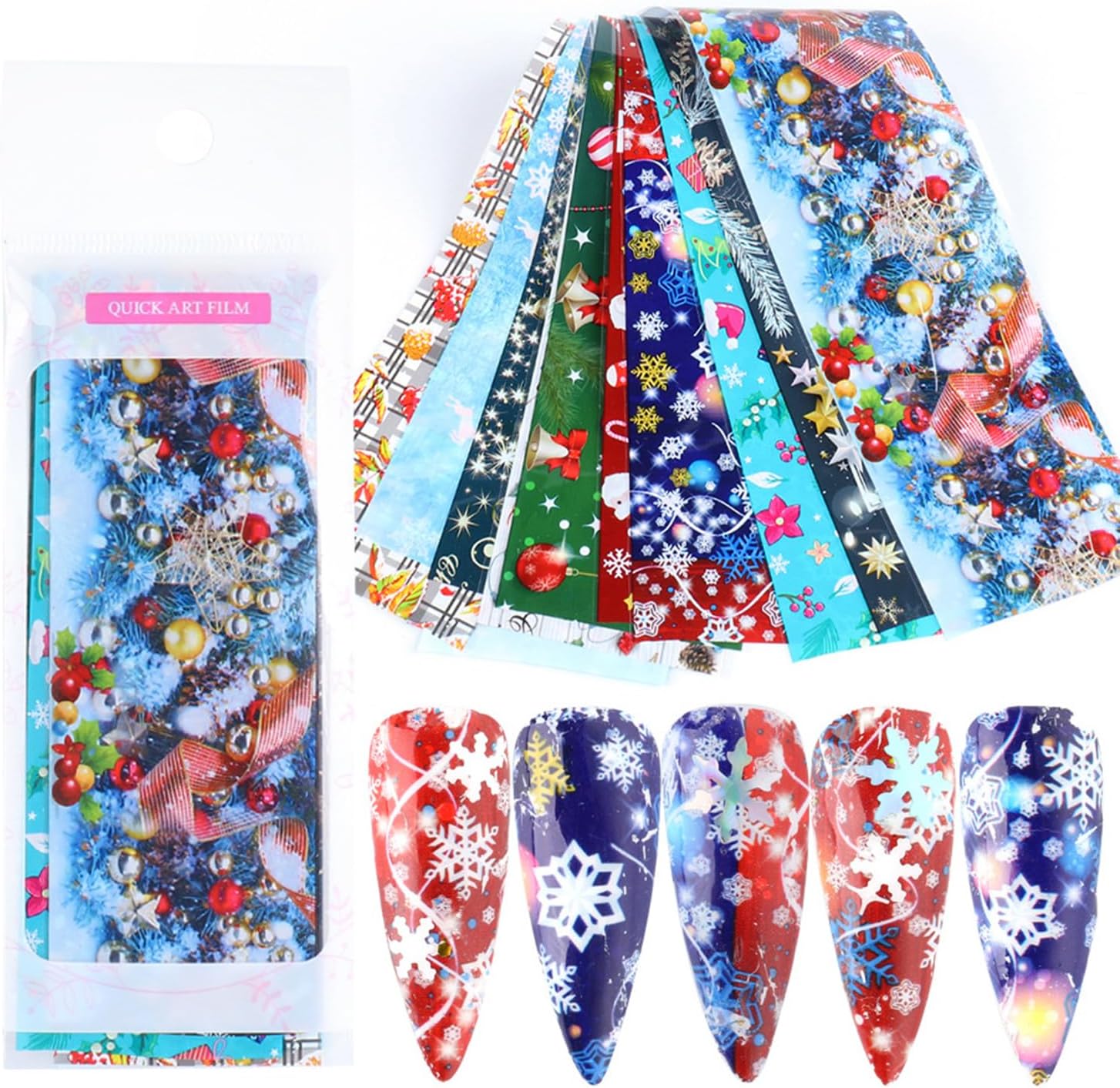 Calcomanías de transferencia de papel de uñas de Navidad, 10 hojas de calcomanías de arte de uñas de Navidad, calcomanías de invierno, Papá Noel,