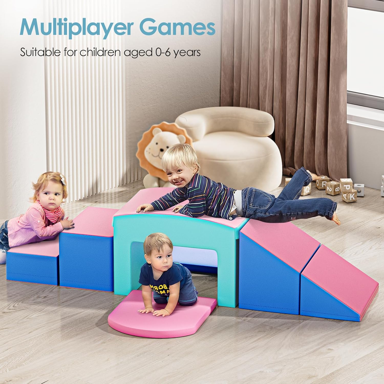 Bloques de escalada de espuma para niños pequeños, 6 piezas de juguetes de escalada suaves, juego de espuma para gatear y escalar con túnel, patio