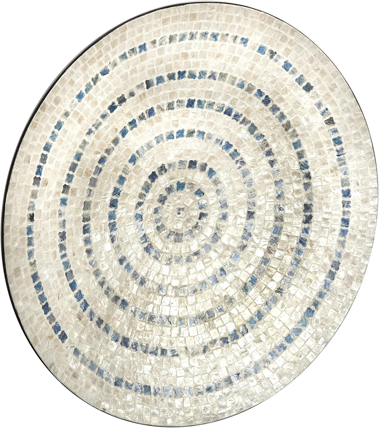 Deco 79 Placa de concha de nácar hecha a mano, decoración de pared para el hogar, escultura de mosaico con detalles azules, arte de pared de 27 x 4