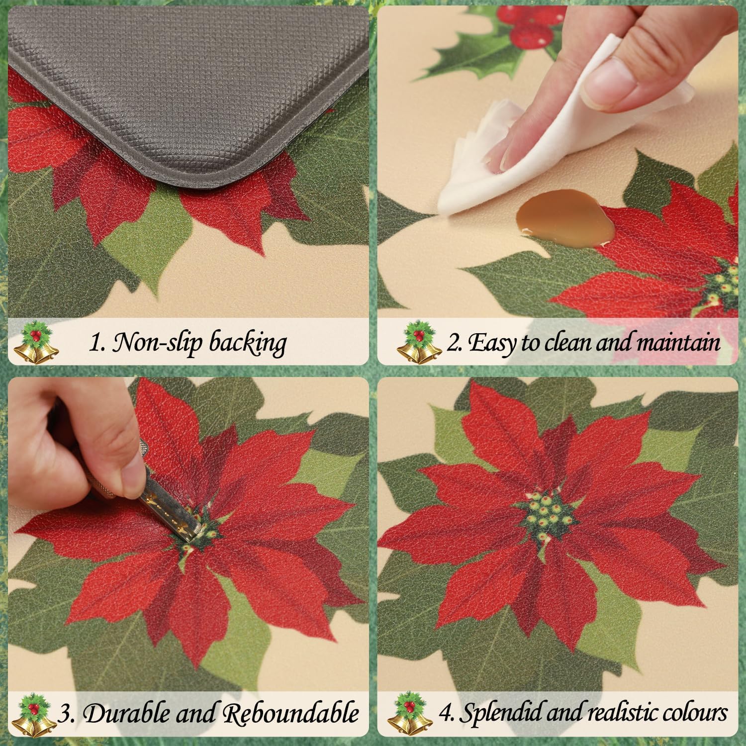 Homcomoda Juego de 2 tapetes de cocina de Pascua de Navidad para piso, acolchados, antifatiga, antideslizantes, juego de alfombras de cocina para el
