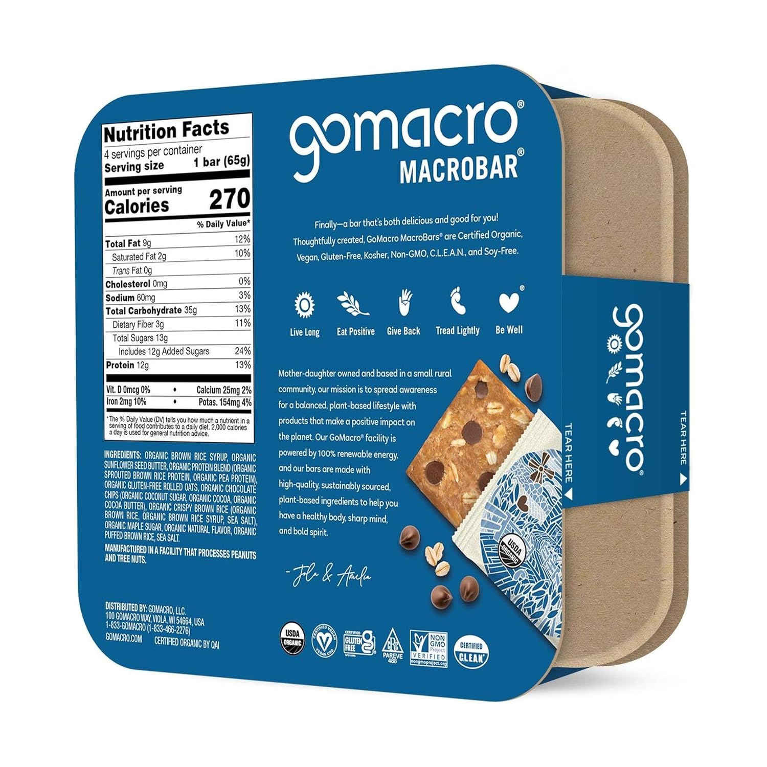 GoMacro Barras orgánicas de avena con chispas de chocolate, 2.3 onzas