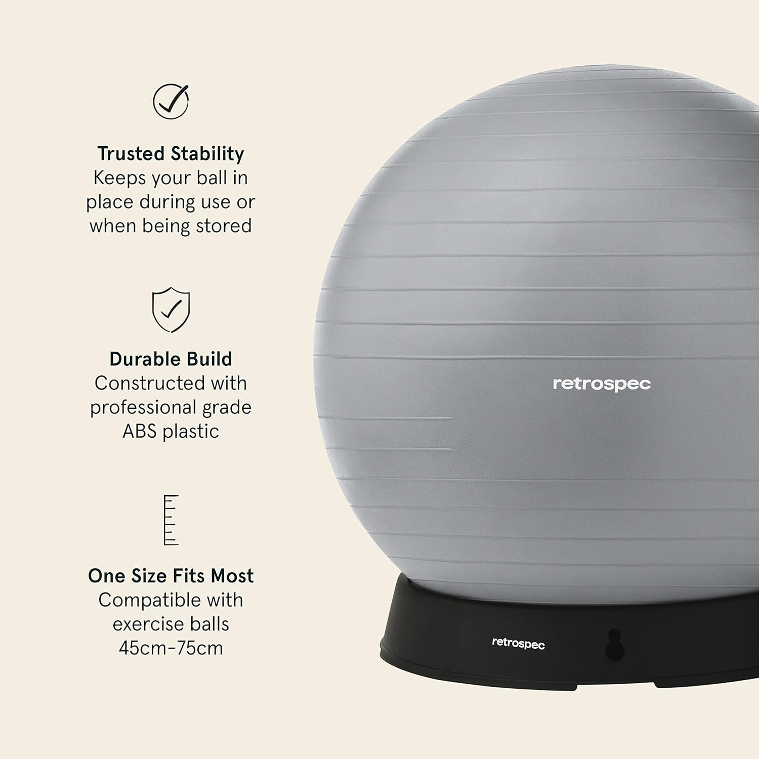 Retrospec Base de pelota de ejercicio accesorio versátil de yoga y pilates, se adapta a bolas de 45, 55, 65, 29.5 in, construcción de plástico ABS