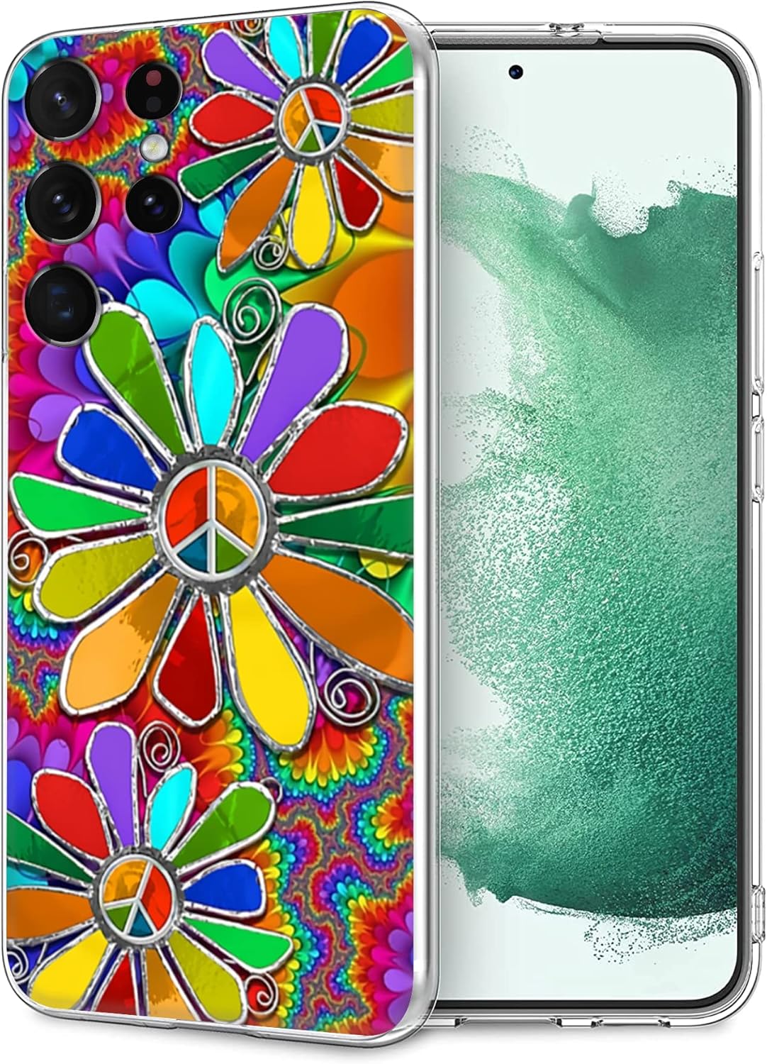 Funda compatible con Samsung Galaxy S21 Ultra, bonita funda protectora de TPU a prueba de golpes con signo de paz abstracto colorido hippie