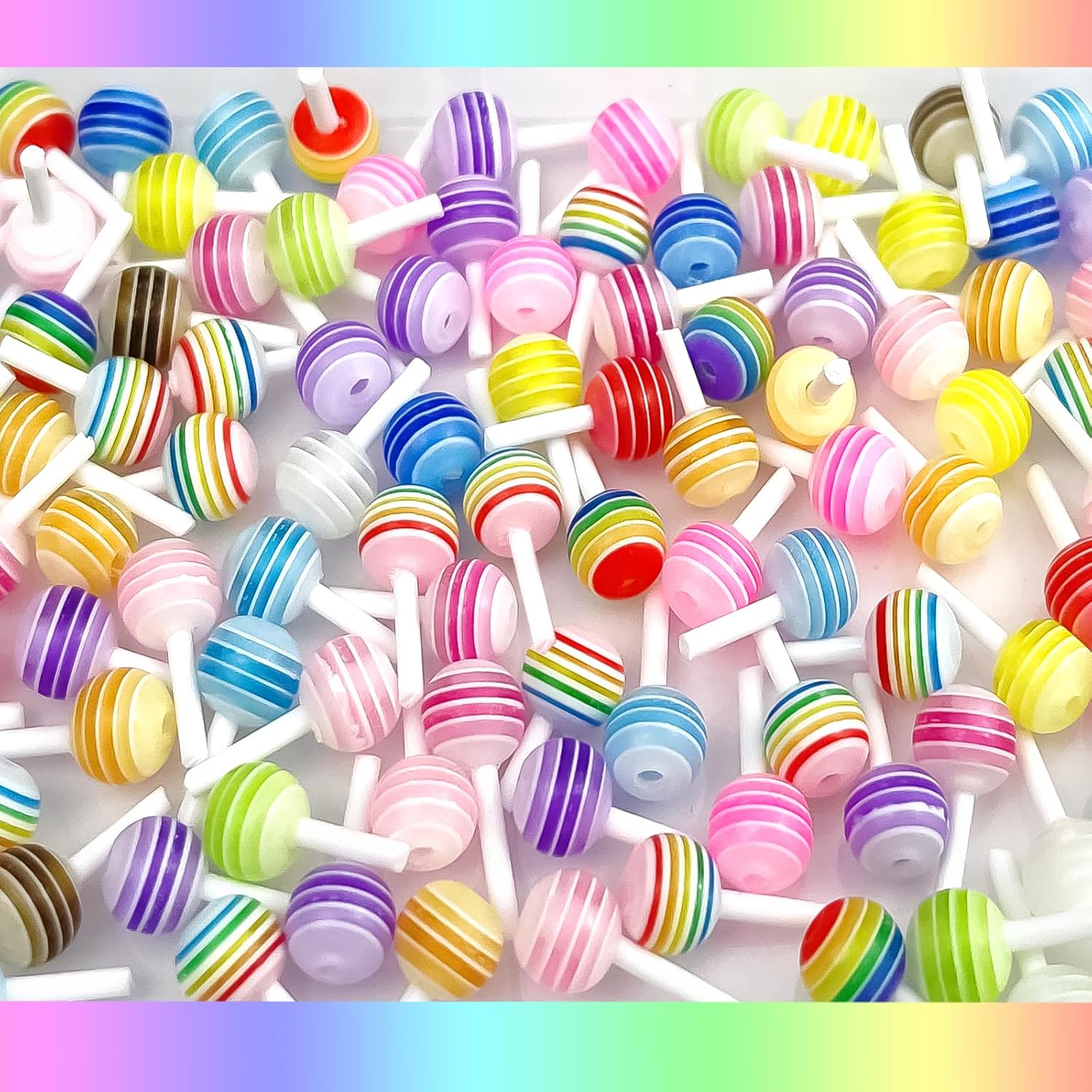 Rainbow 100 dijes de uñas de piruleta 3D, accesorios de uñas de caramelo de macarrón de resina para arte de uñas, bricolaje y decoración