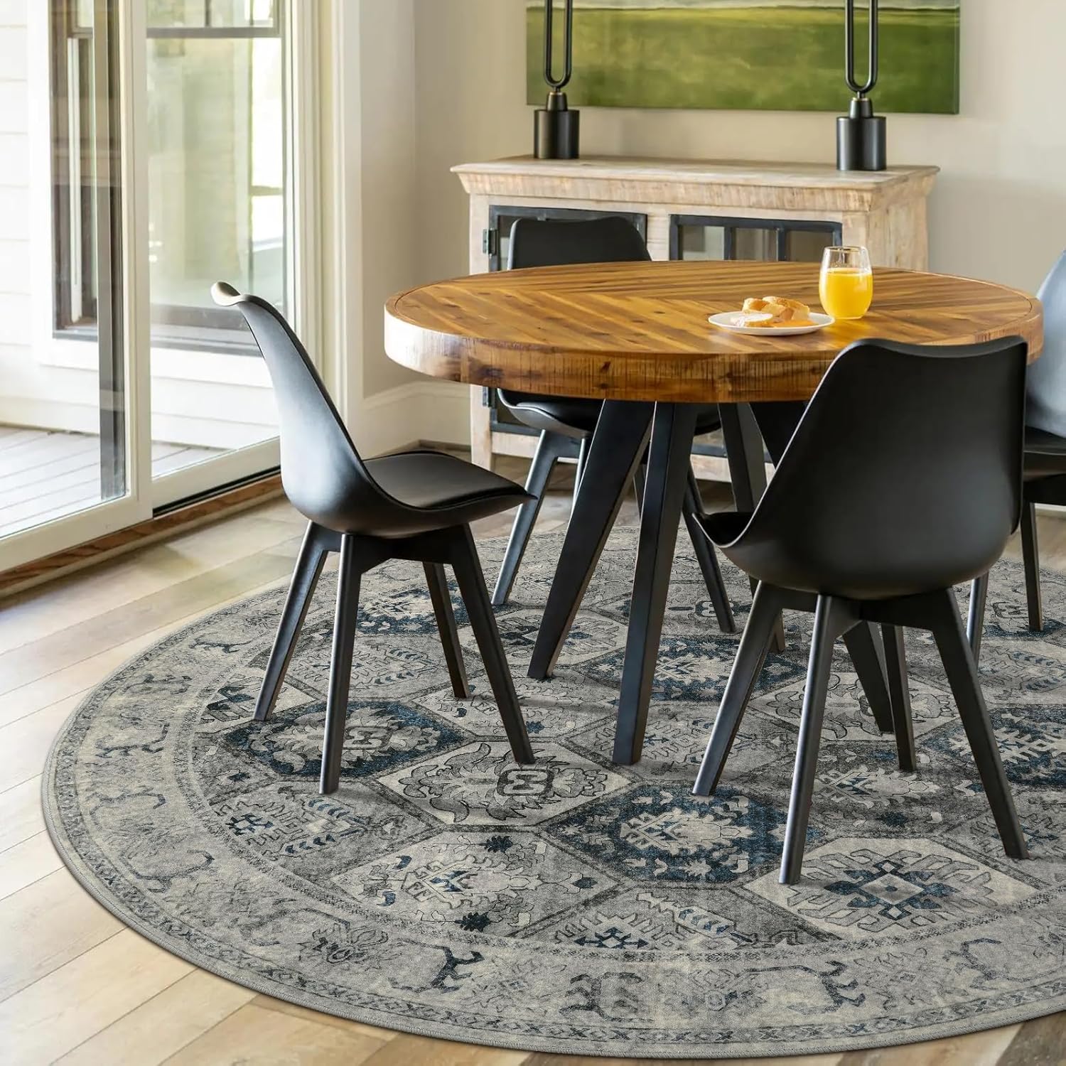 Lahome Round Rugs – Alfombra circular lavable de 6 pies para sala de estar, alfombra de dormitorio, alfombra de dormitorio, enrejado marroquí de