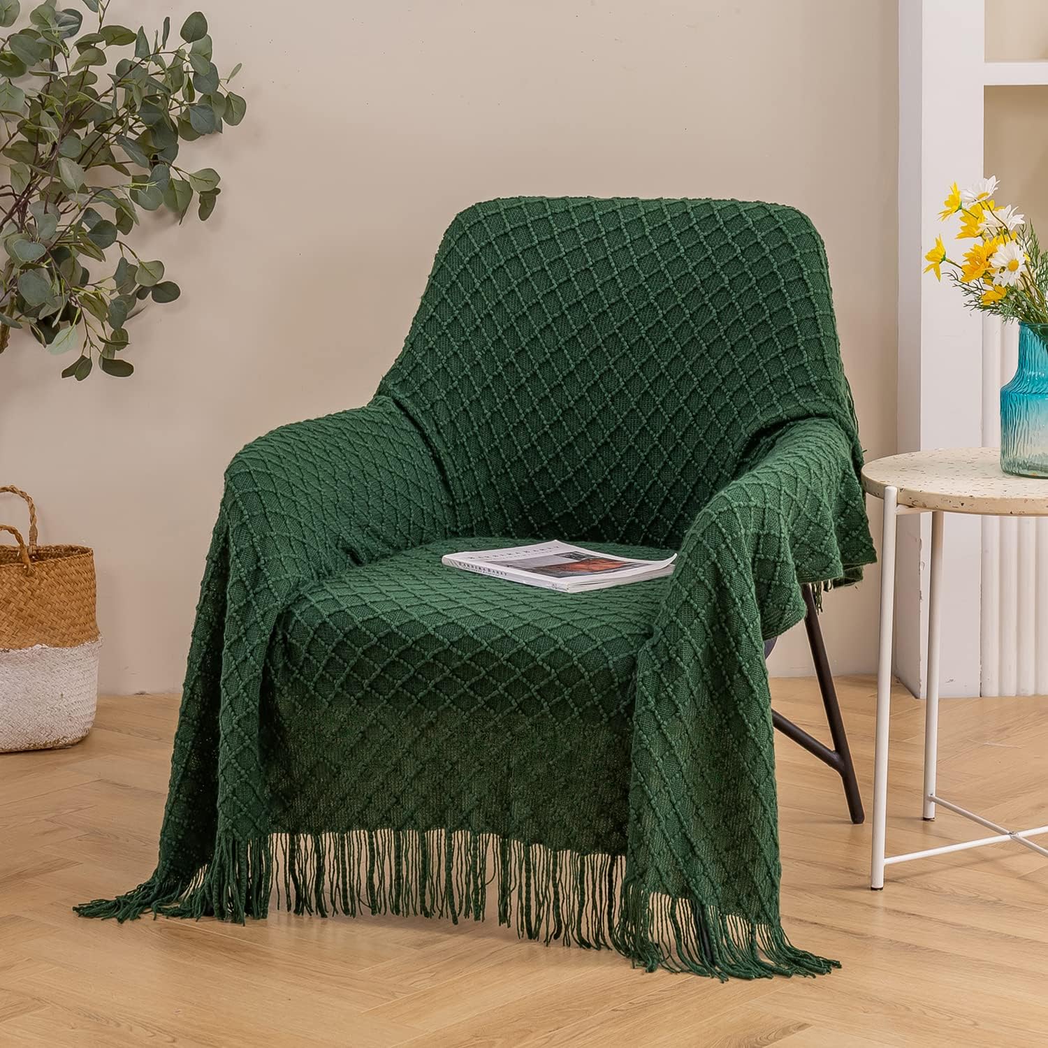 Manta para el sofá, manta de punto suave y acogedora con borla, manta decorativa ligera para el sofá, silla, cama, viajes y sala de estar, apta para