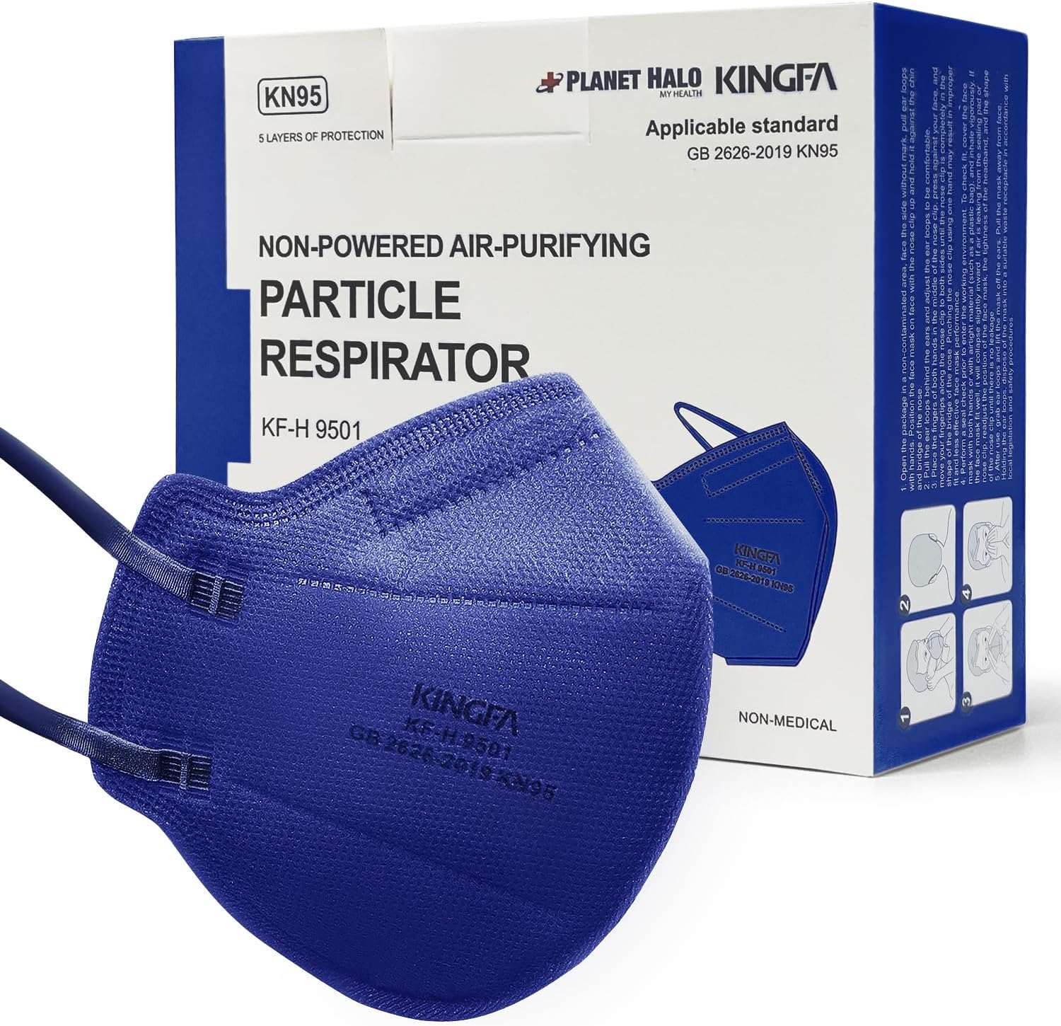 Kingfa Color KN95 – Paquete de 10 mascarillas color azul marino de 2 generación, grandes capas protectoras de 5 capas, máscara facial KN95 unisex