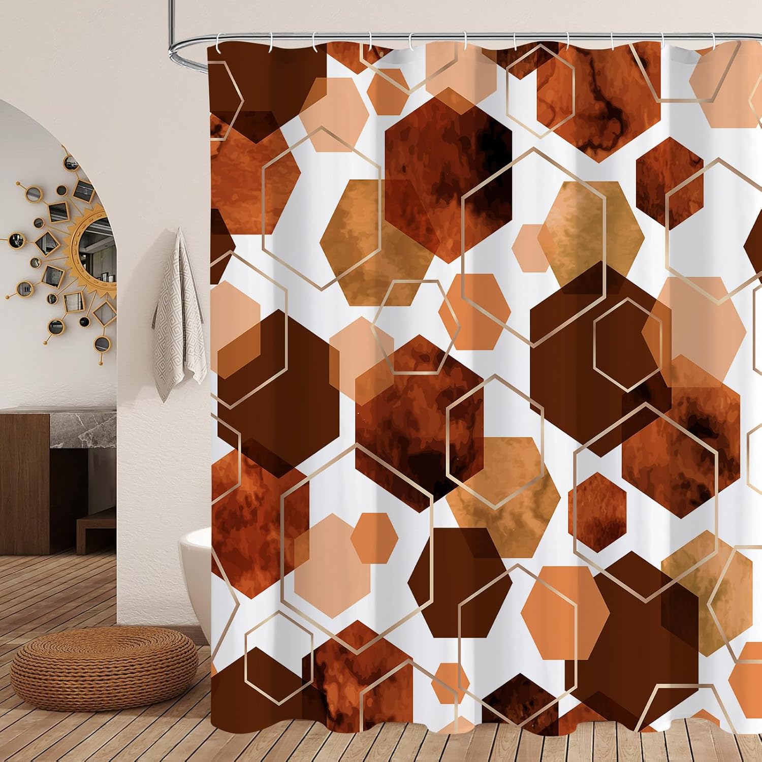 Cortina de ducha moderna naranja para baño, decoración de arte geométrico, cortina de baño impermeable, juego de cortinas de ducha de tela abstracta