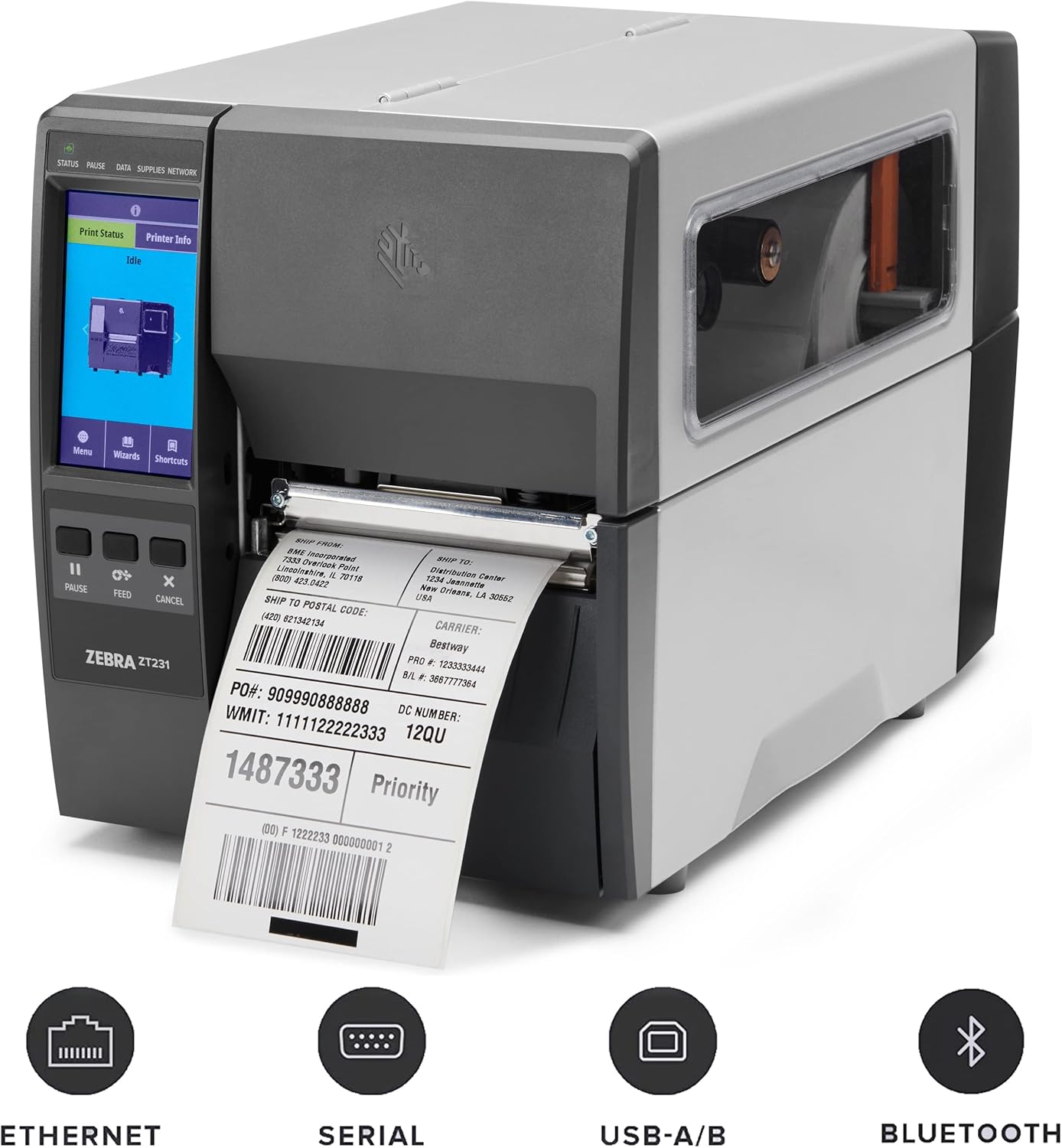 Zebra ZT231 ZT23142-T01000FZ Impresora de etiquetas de código de barras industrial de transferencia térmica y térmica directa – USB, serie,