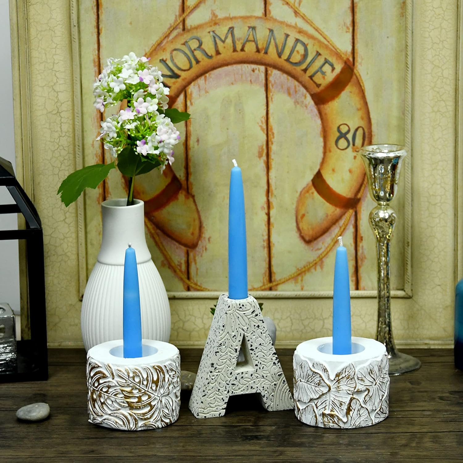 Velas cónicas de 12 piezas, 6 pulgadas, azul claro