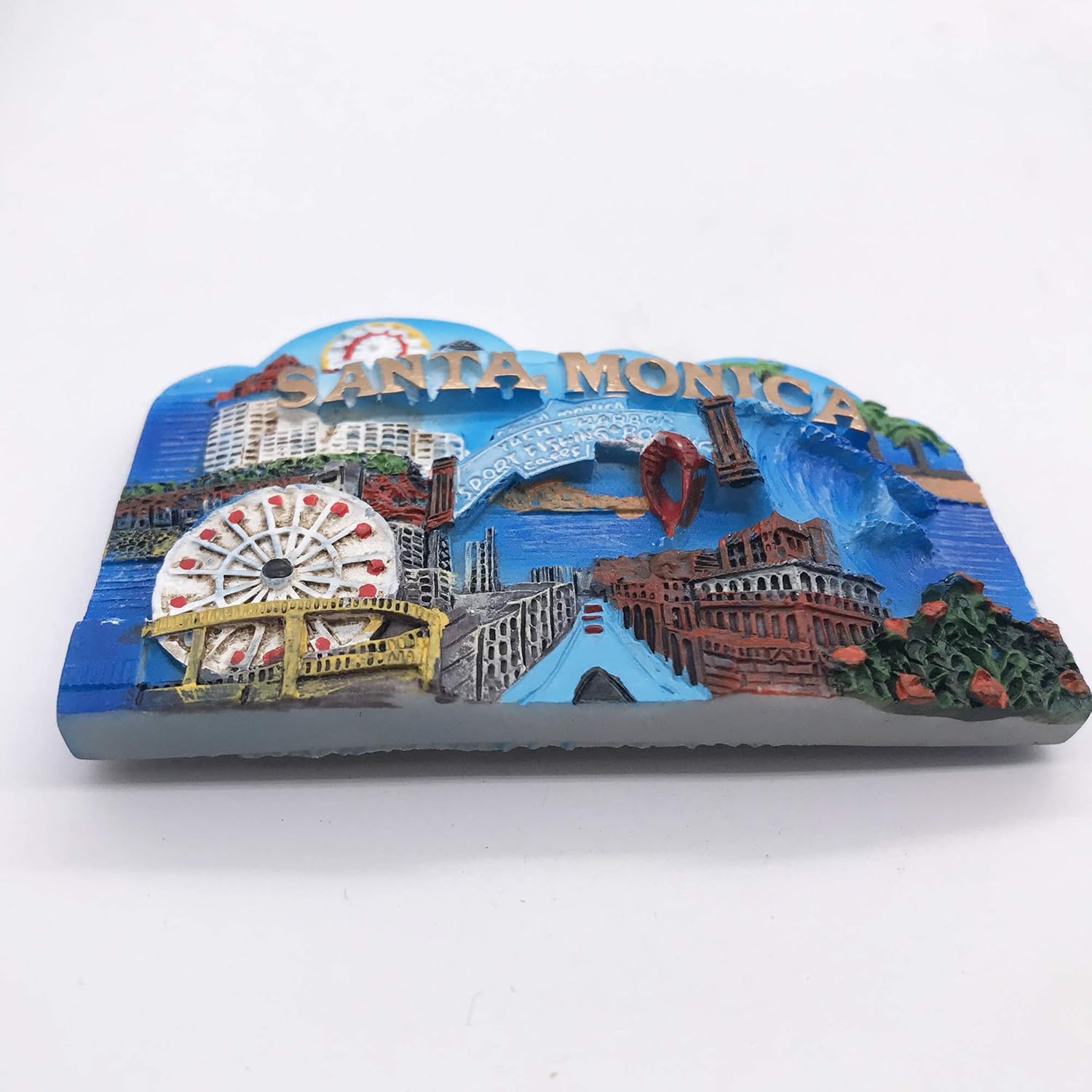 Santa Monica 3D Los Angeles USA – Imán para nevera y recuerdos de viaje turísticos hechos a mano, resina artesanal, calcomanías magnéticas para