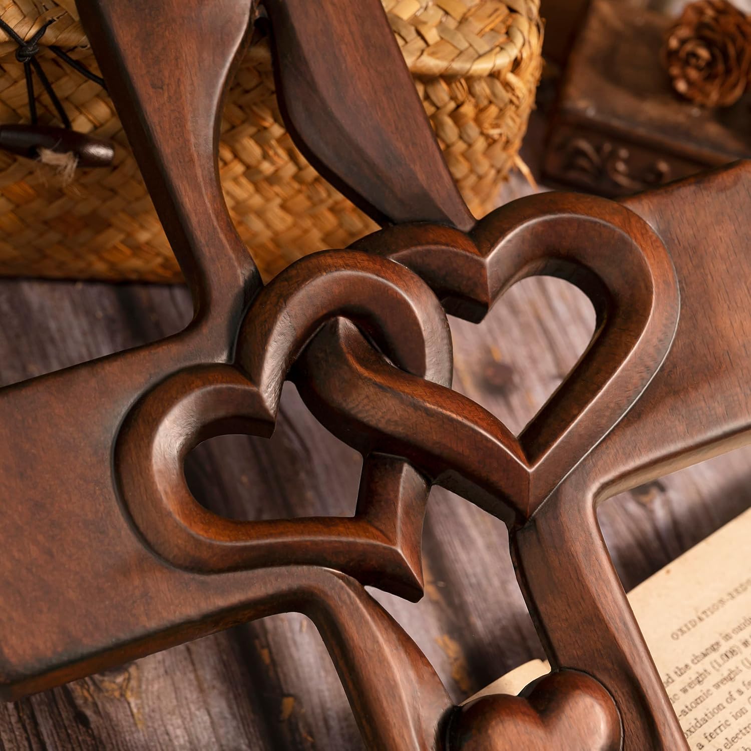 BGCOPPER Cruz de matrimonio para decoración de pared de amor, cruz de pared de corazón entrelazado de madera hecha a mano para boda, San Valentín,